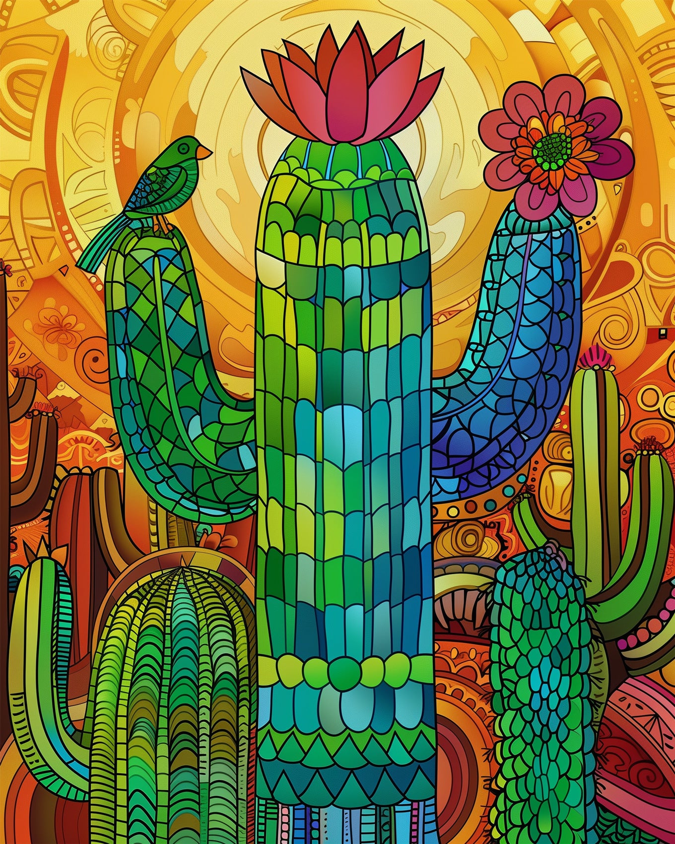 Mexican Cactus Art - Paint by Number Kit - Fixed Kit