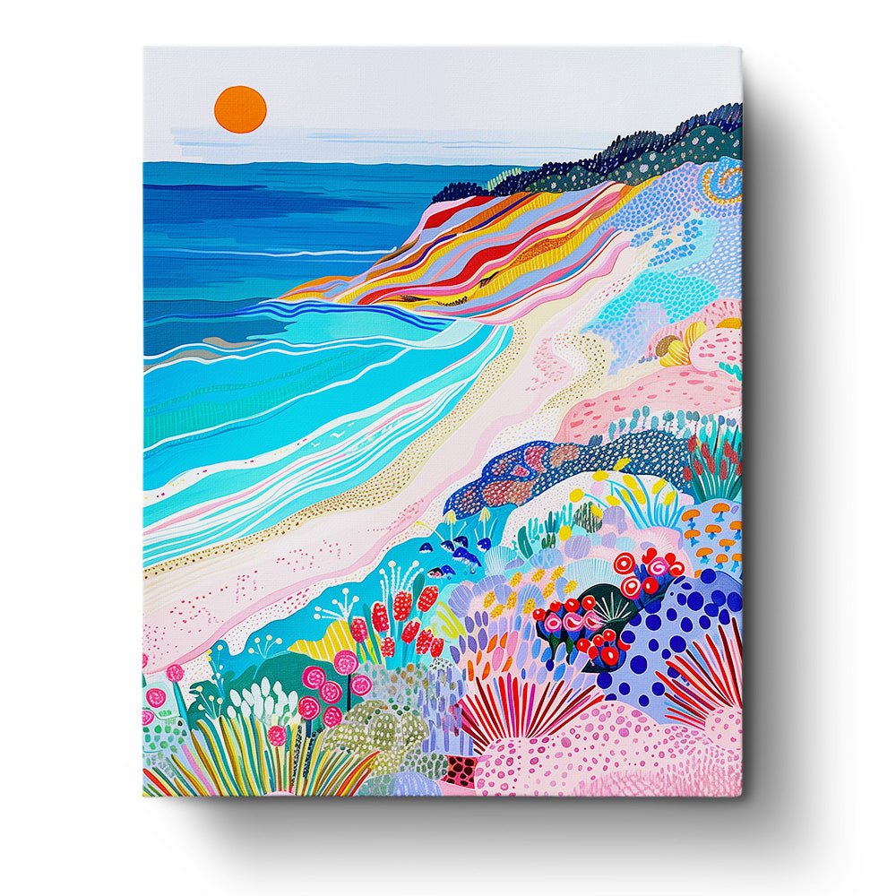 Fixed paint by numbers kit of 24 colors, 16x20in. Vibrant coastal scene with intricate patterns for relaxation.