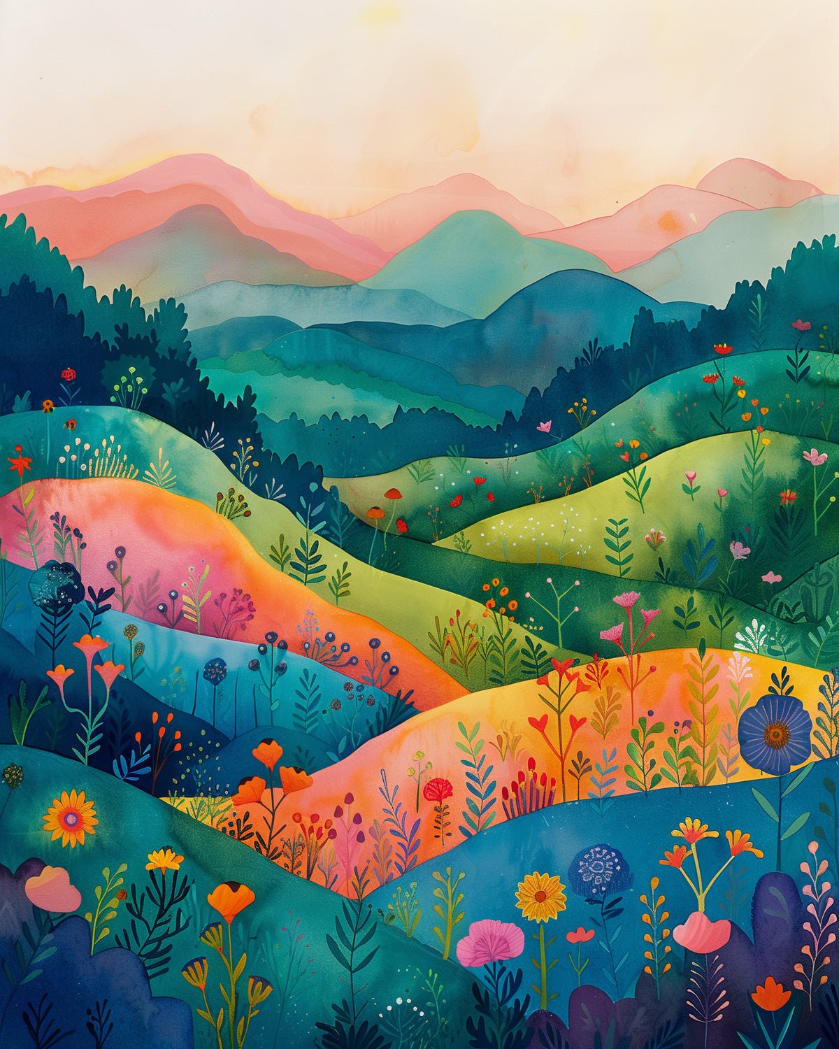 Fixed kit, 24 colors, 16x20 inches. Colorful landscape with flowers. Enjoy a mindful painting experience with BestPaintByNumbers.