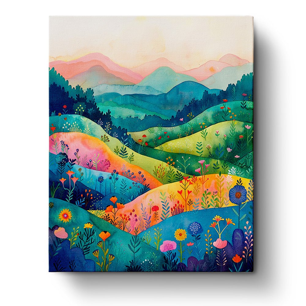 Fixed paint by numbers, 24 colors, 16x20 inches. Bright landscape with rolling hills. Relax and paint with BestPaintByNumbers.