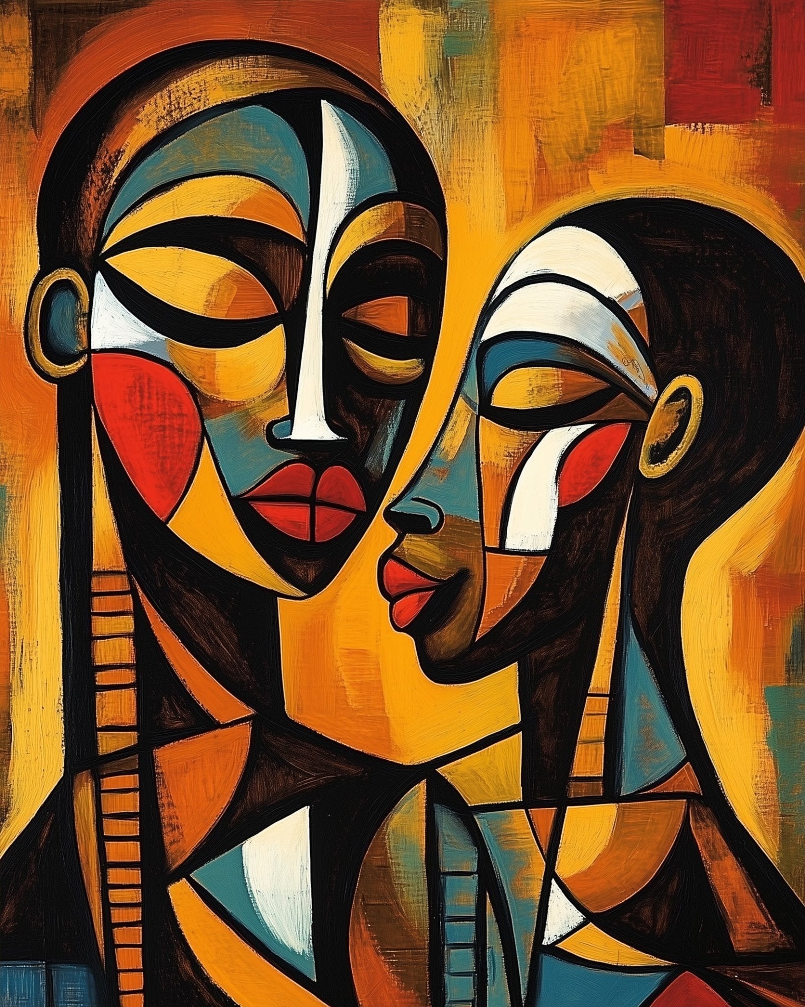 Abstract Couple in Warm Tones - Cubism - BestPaintByNumbers - Paint by Numbers Custom Kit