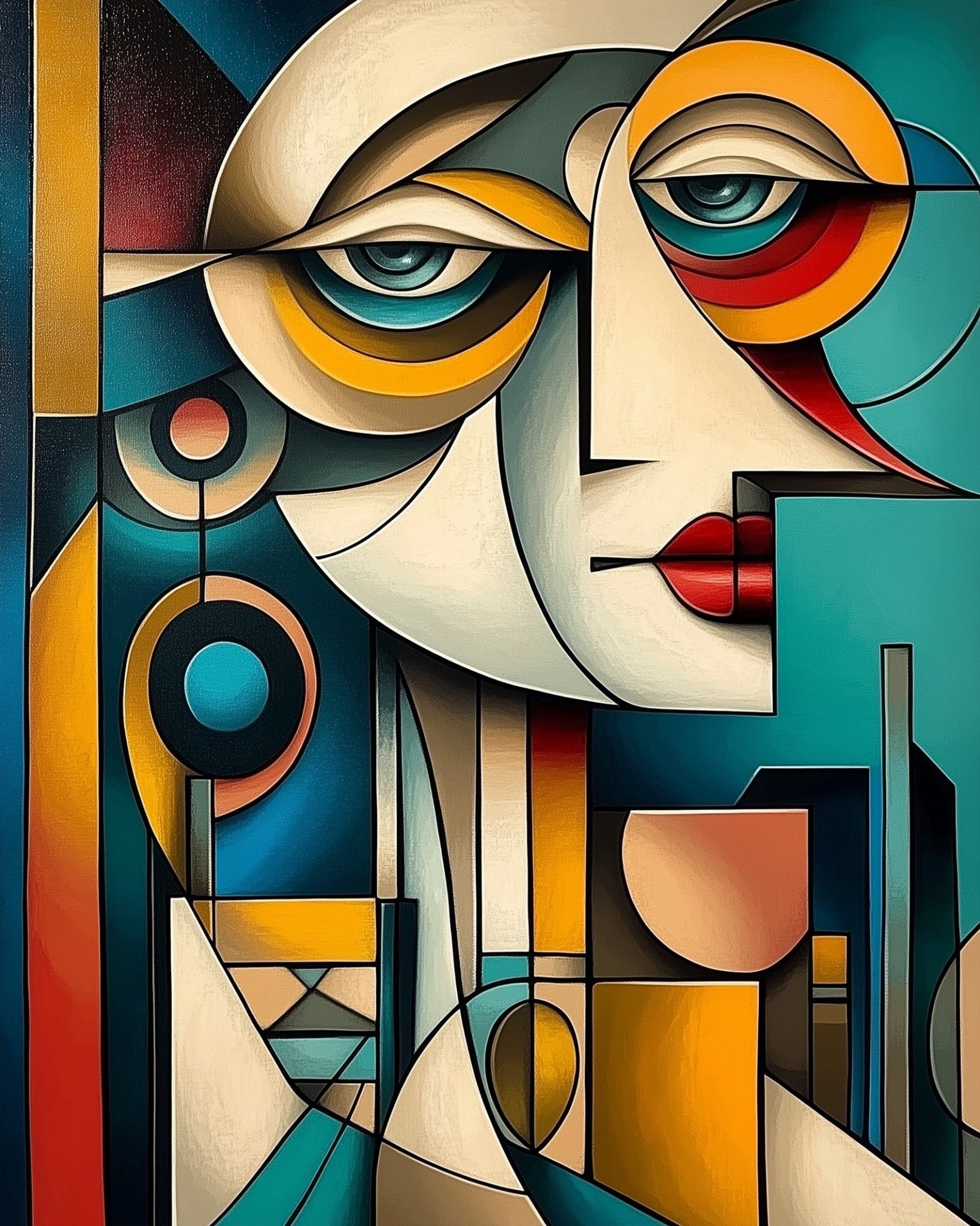 Abstract Faces in Geometric Forms - Cubism - BestPaintByNumbers - Paint by Numbers Custom Kit