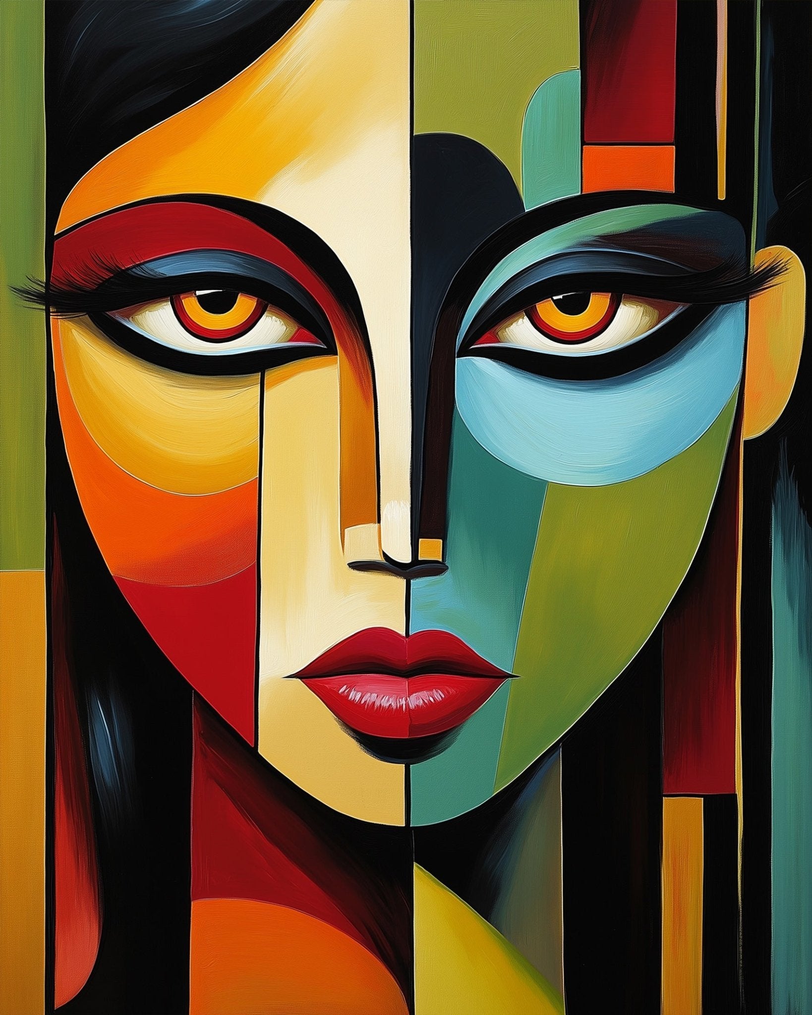 Abstract Portrait in Bold Colors - Cubism - BestPaintByNumbers - Paint by Numbers Custom Kit