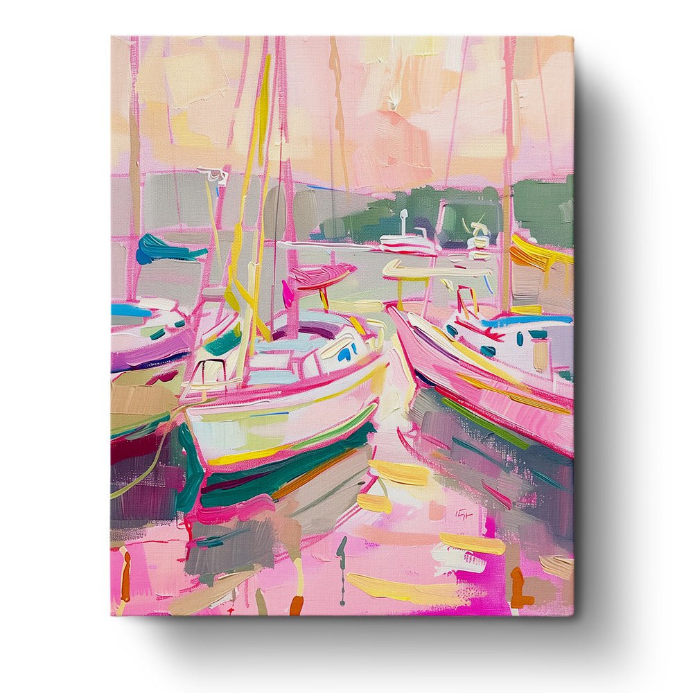 Fixed paint by number kit, 24 colors, 16x20in. Sailboats at sunset in bold strokes. Great for relaxation.