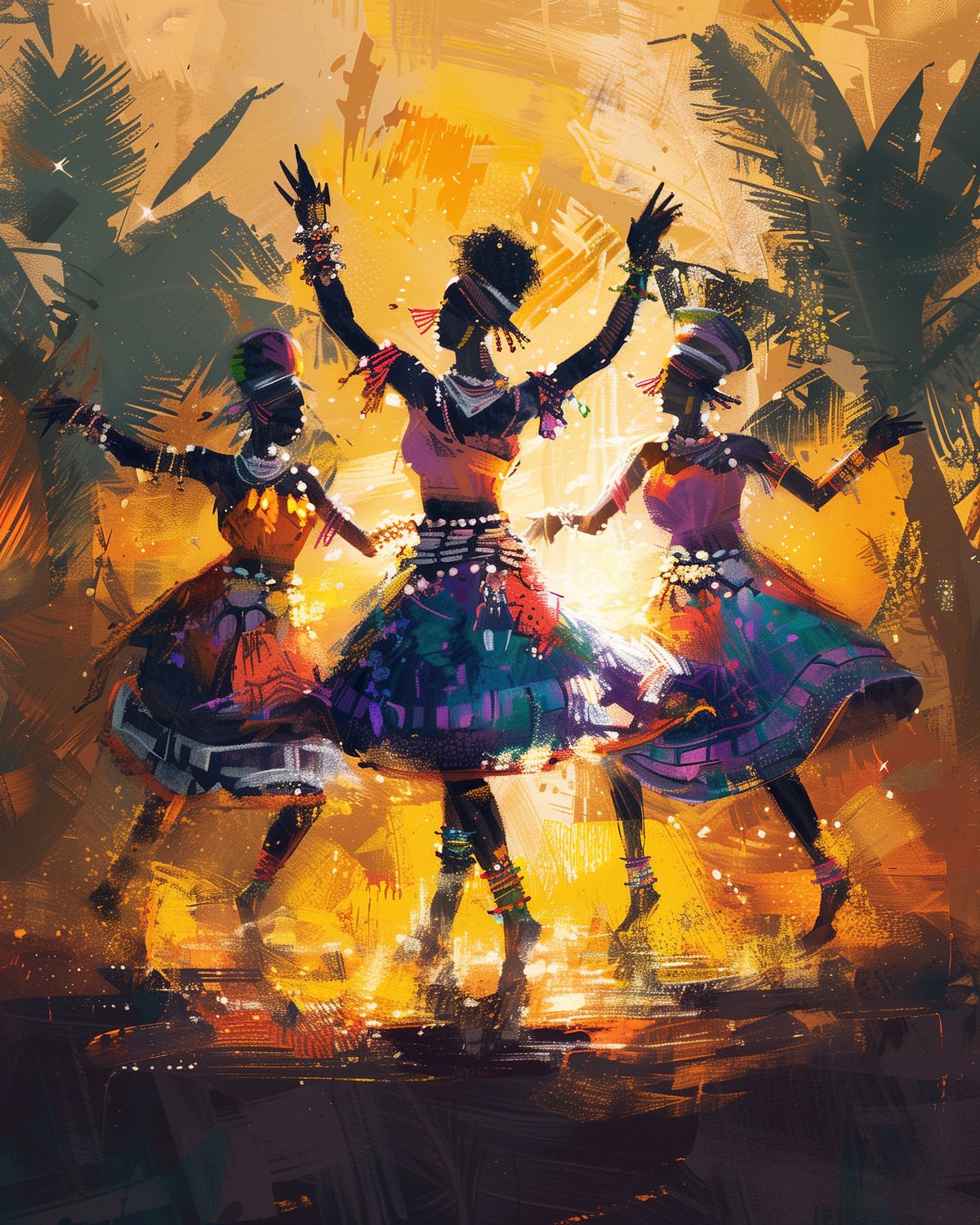 Fixed kit, 24 colors, 12x16in. Colorful African dance scene. Ideal for mindfulness and relaxation through painting.