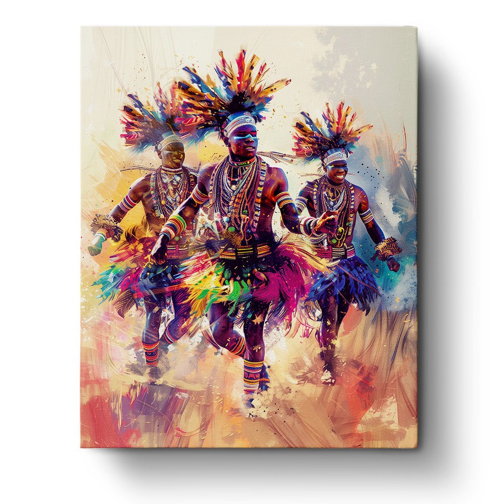 Fixed paint by numbers kit, 24 colors. Colorful Zulu dancers, 16x20in. Enjoy a vibrant art journey.