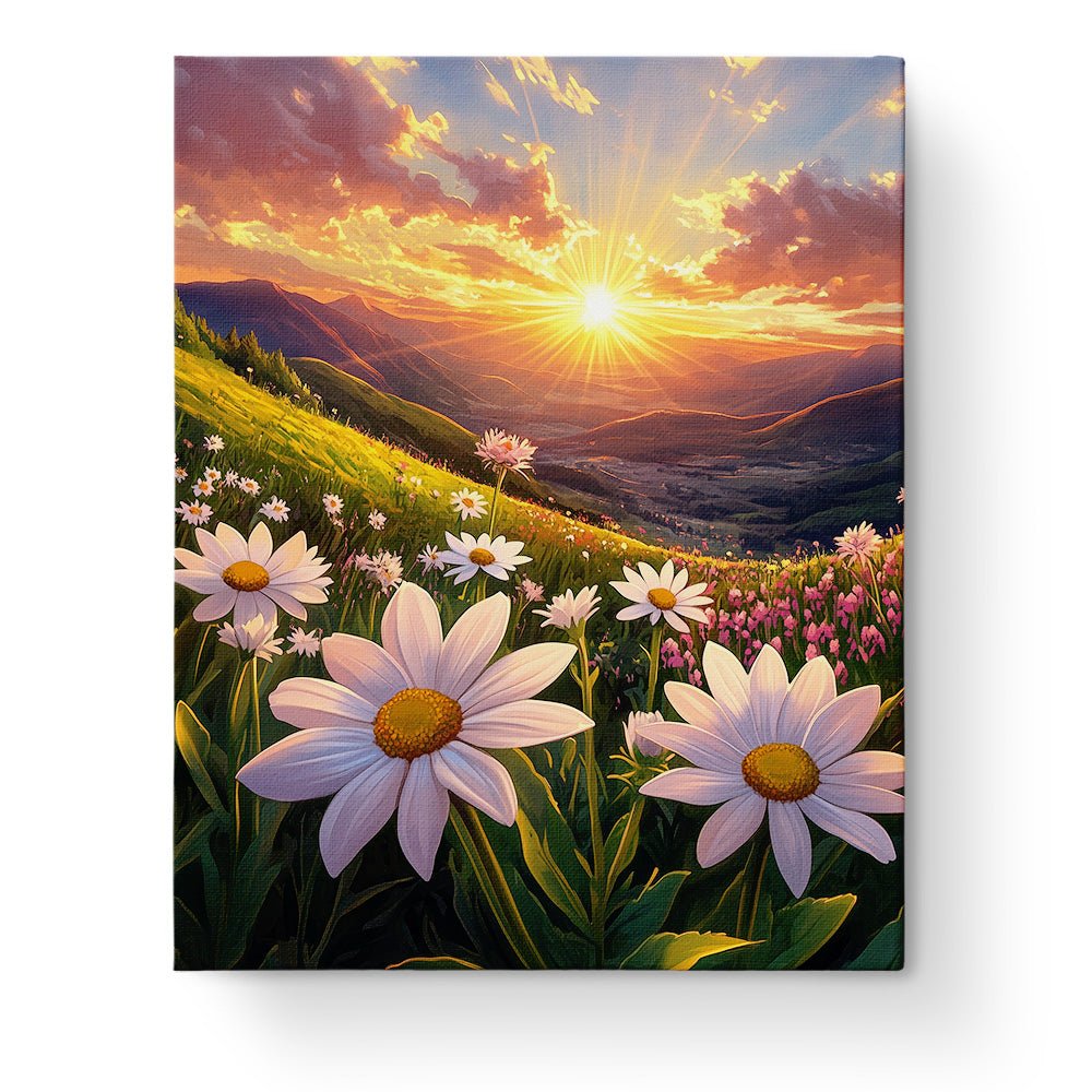 Alpine Sunrise Over Daisies - Landscape - BestPaintByNumbers - Paint by Numbers Custom Kit