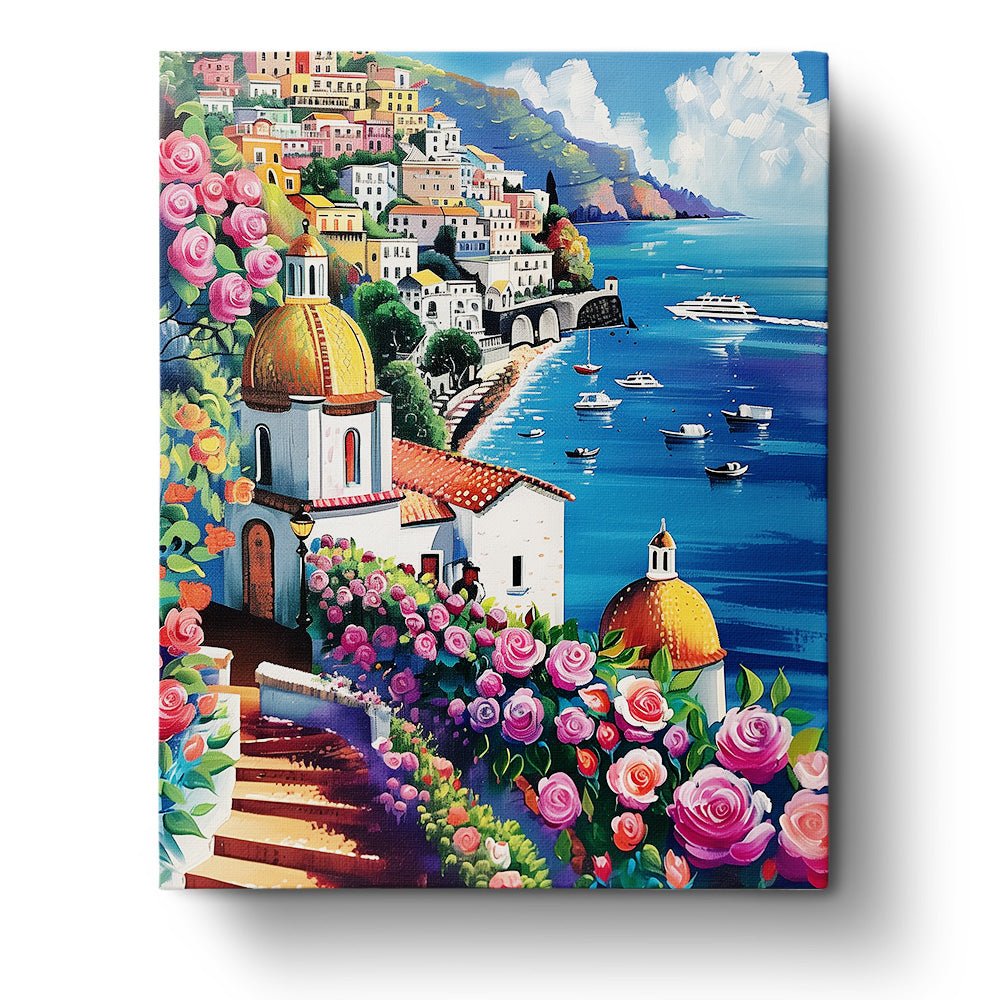 Fixed paint by numbers kit, 24 colors, 16x20in. Paint vibrant coastal scenery to unwind and enjoy relaxation.