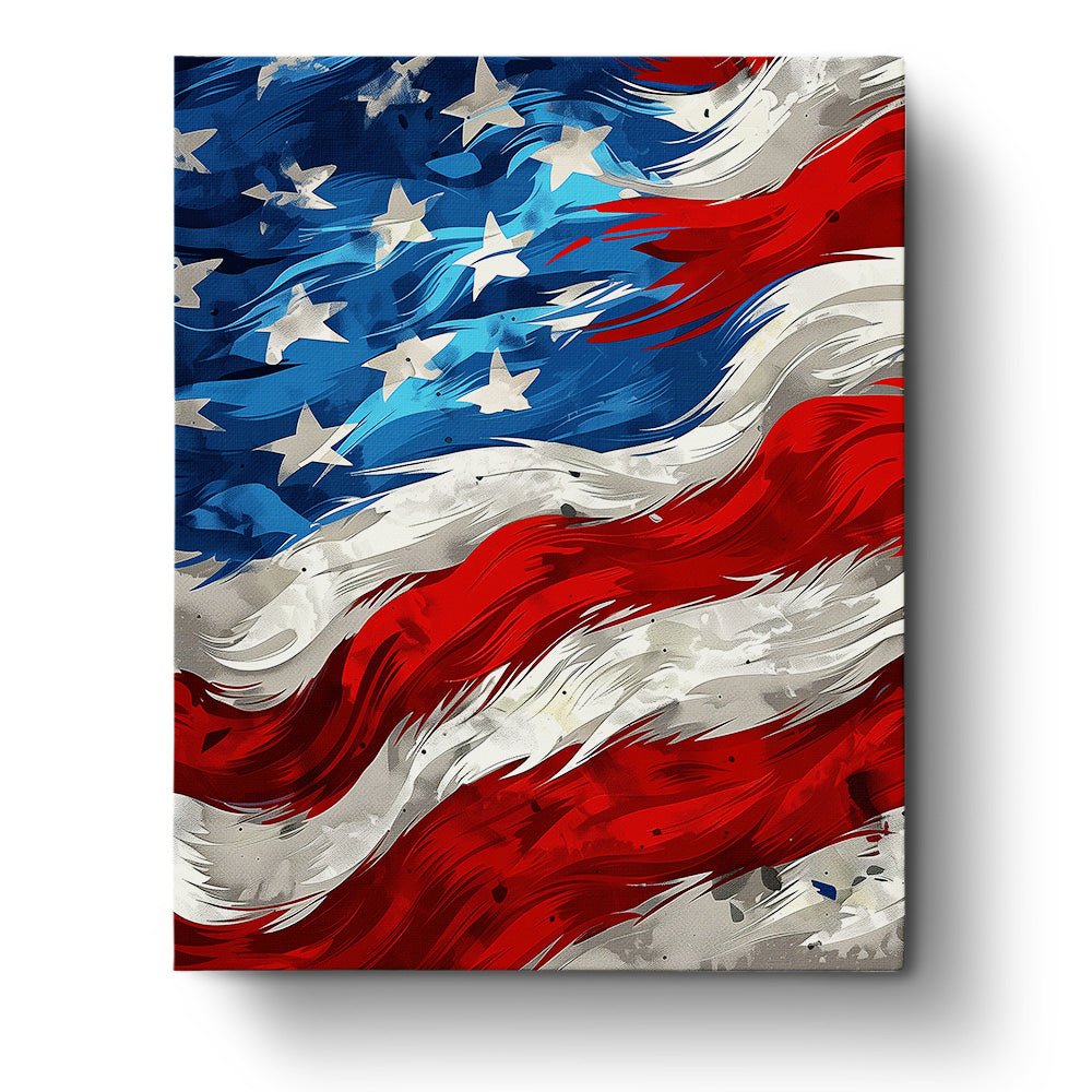 Fixed paint by numbers kit, 24 colors. Captures the American Flag's bold strokes. Find tranquility in painting.