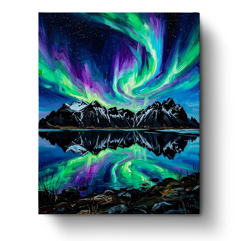 Aurora Borealis Over Mountains - Landscape - BestPaintByNumbers - Paint by Numbers Custom Kit