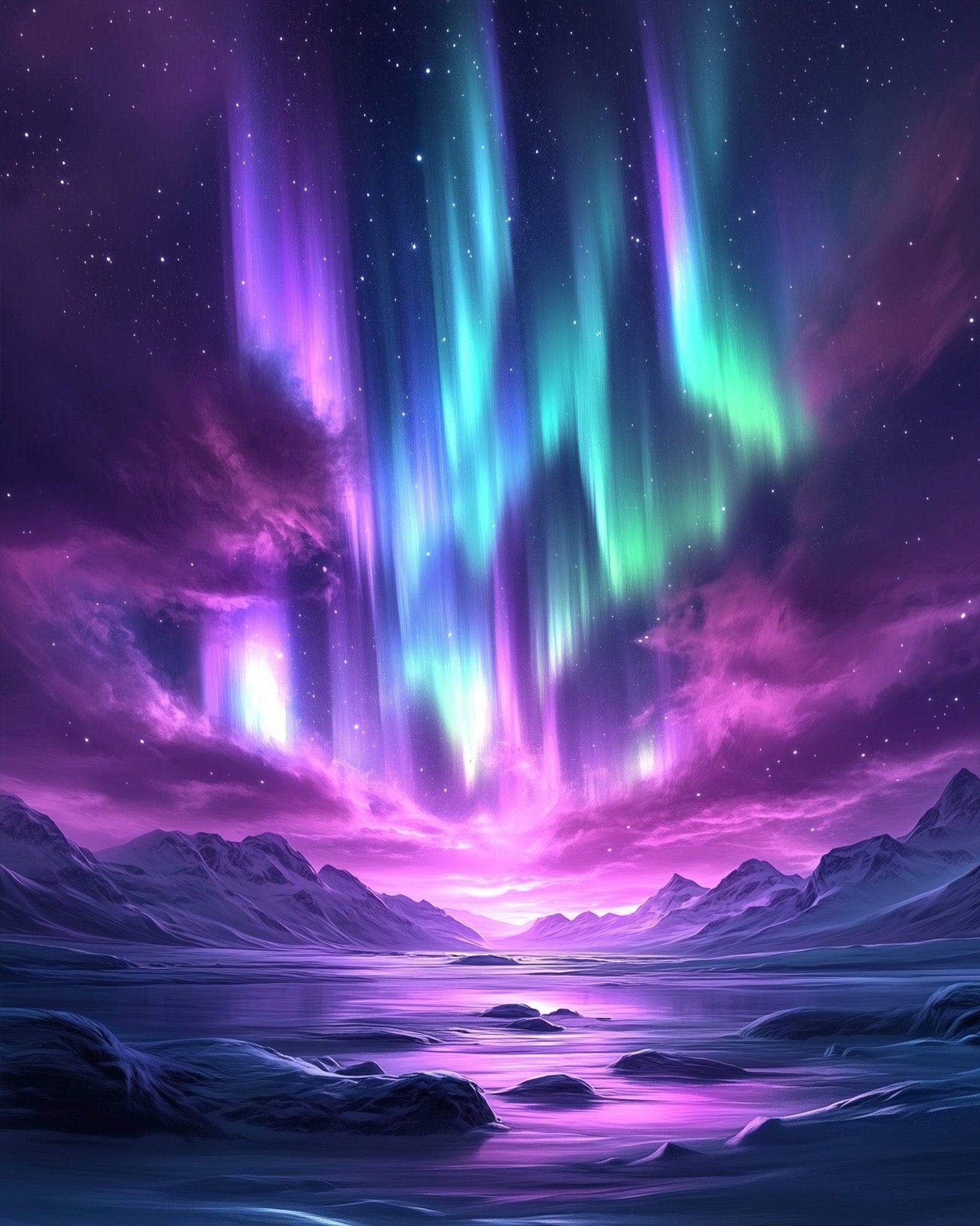 Aurora Over Icy Landscape - Galaxies - BestPaintByNumbers - Paint by Numbers Custom Kit