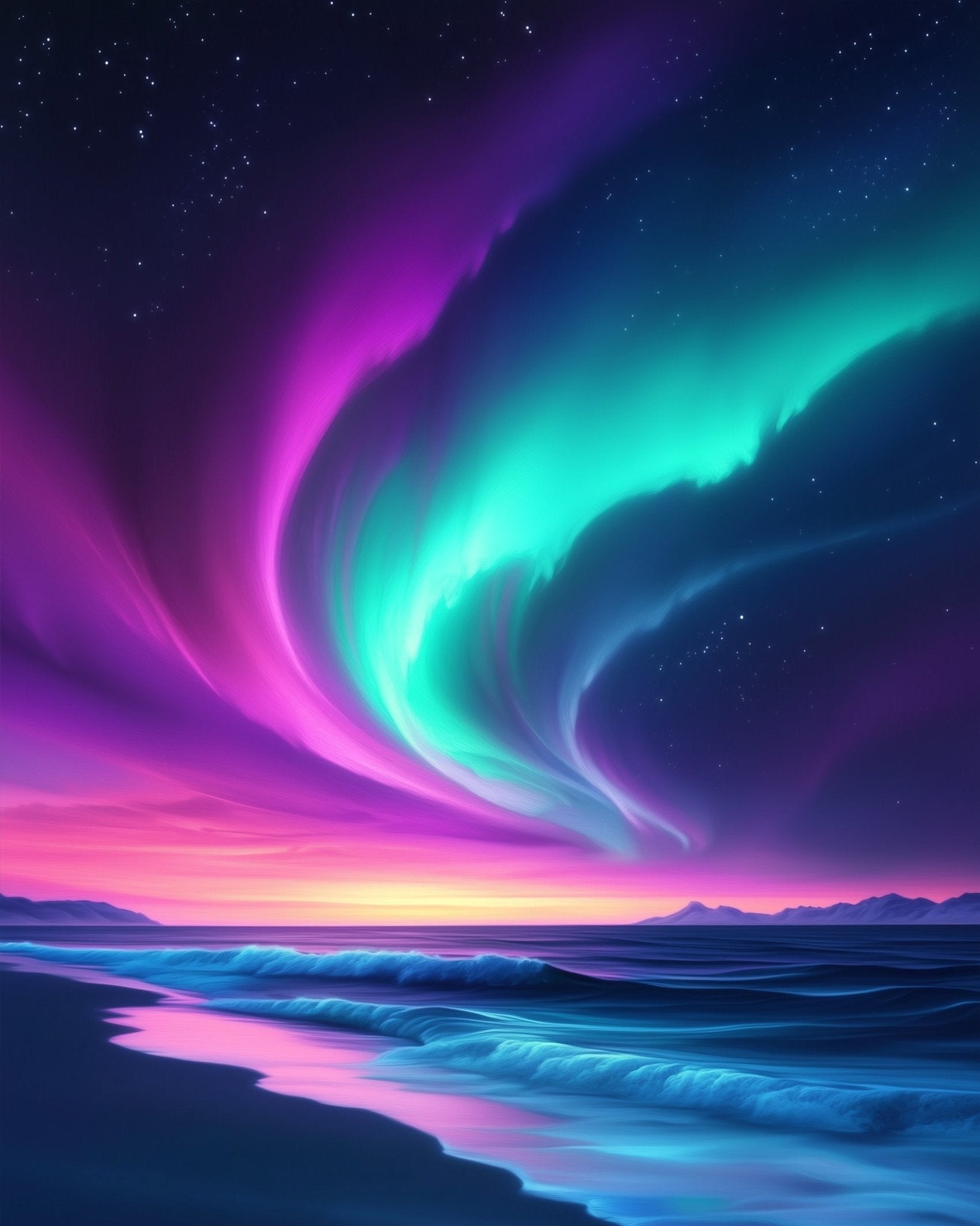 Aurora Seascape - Galaxies - BestPaintByNumbers - Paint by Numbers Custom Kit
