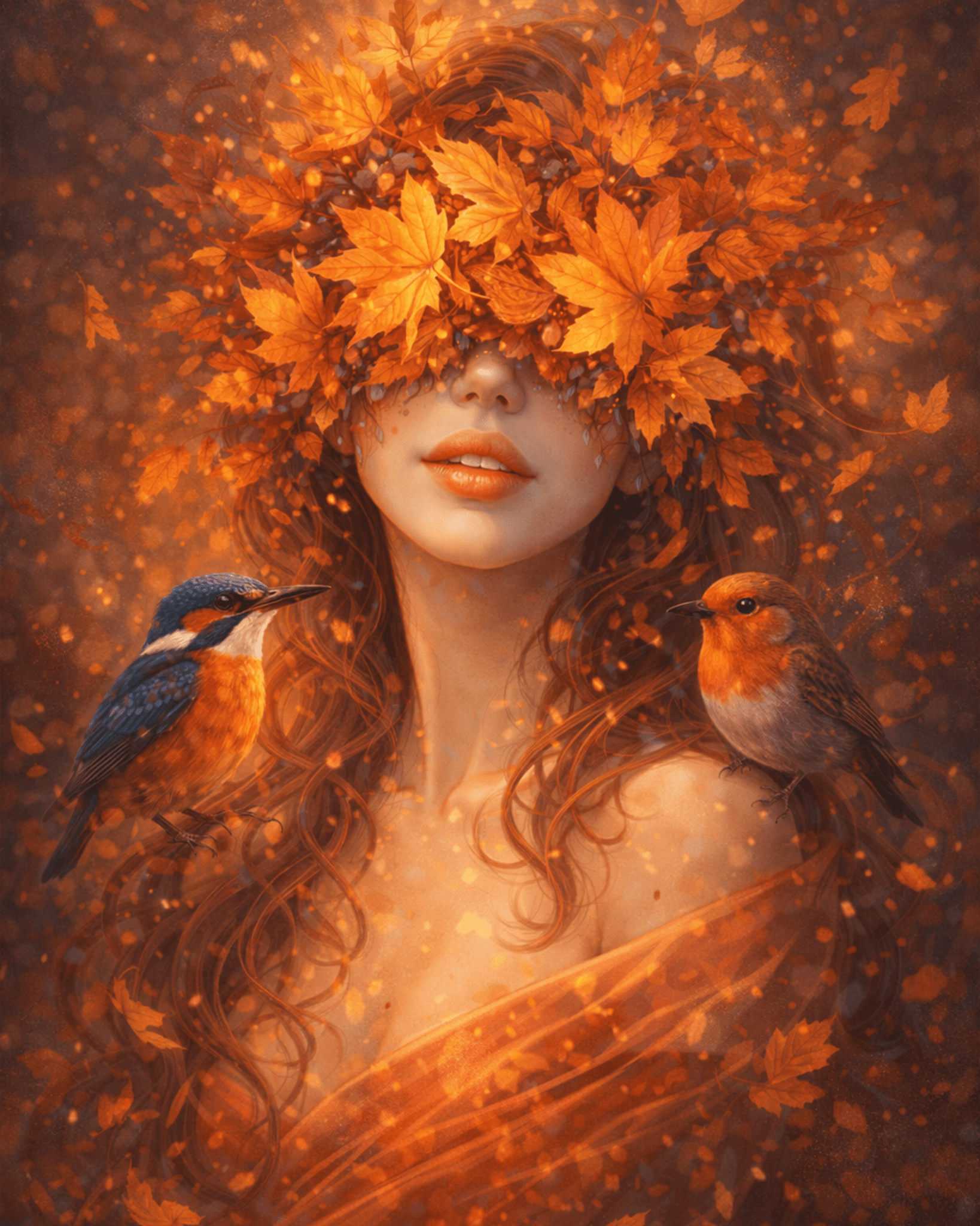 Autumn Bliss with Birds - Floral Women - BestPaintByNumbers - Paint by Numbers Custom Kit