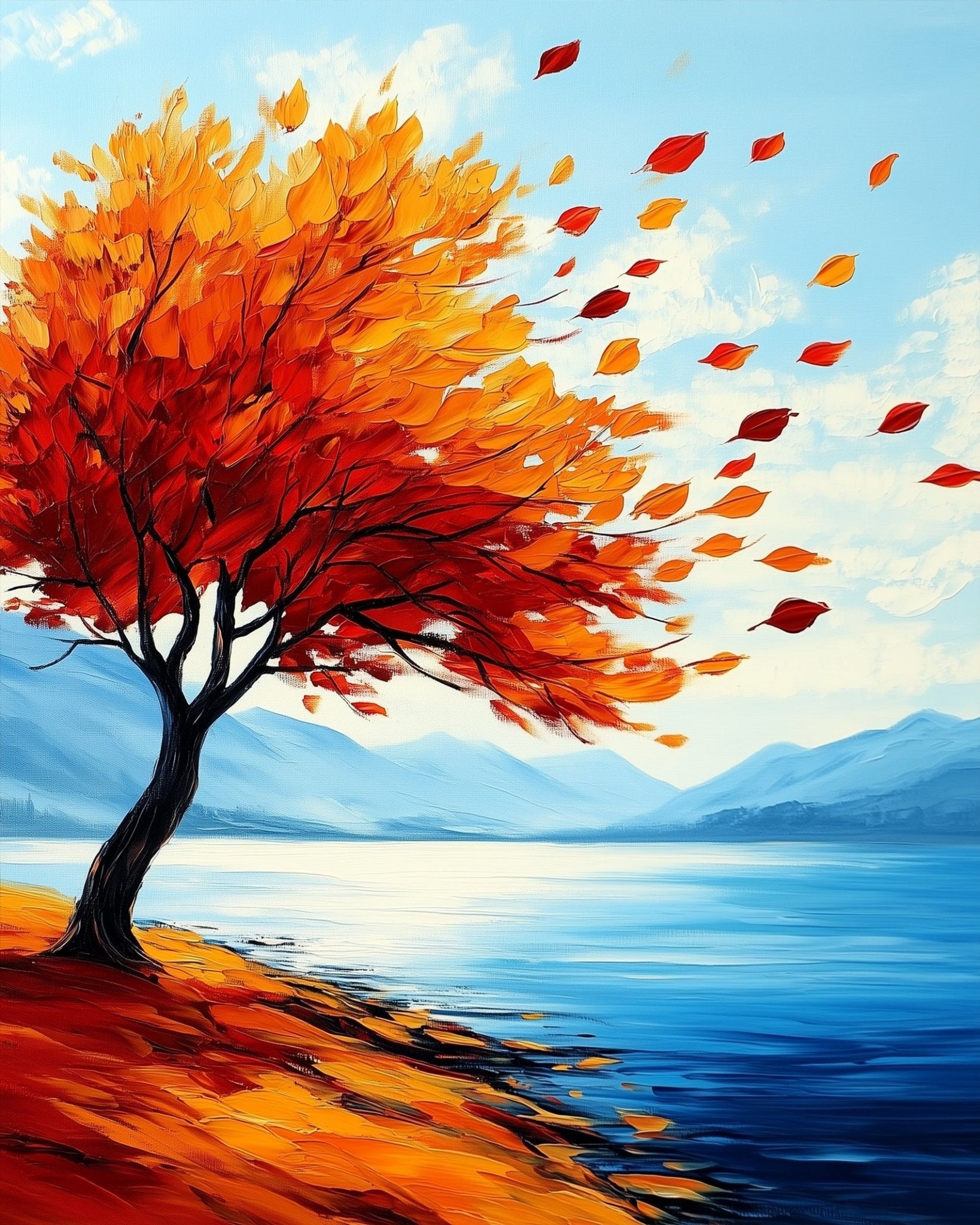 Autumn Breeze Over Lake - Landscape - BestPaintByNumbers - Paint by Numbers Custom Kit
