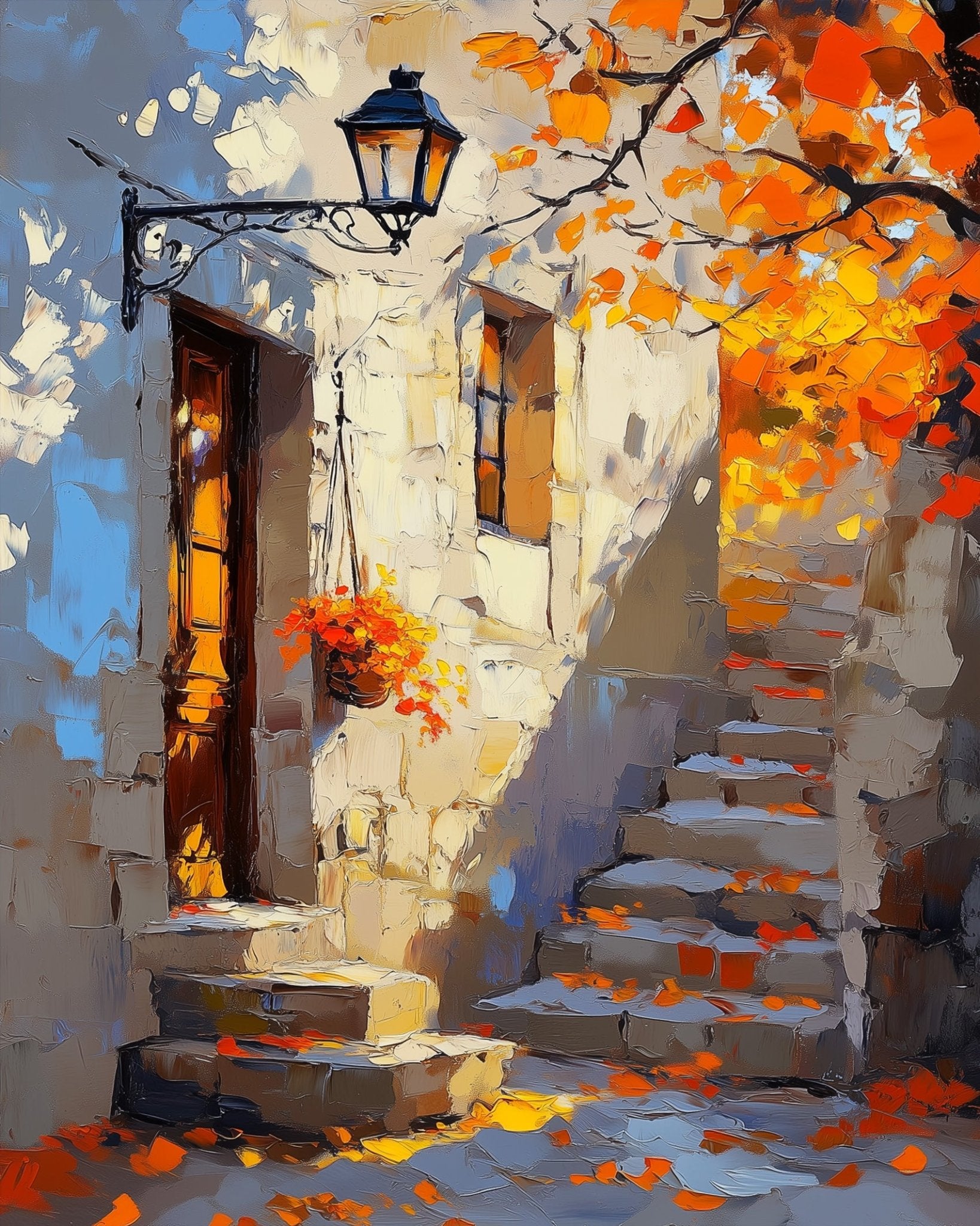 Autumn Courtyard Retreat - Impressionist - BestPaintByNumbers - Paint by Numbers Custom Kit