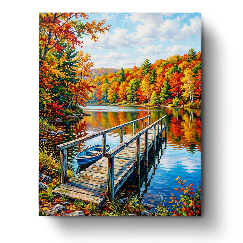 Autumn Lake Dock - Landscape - BestPaintByNumbers - Paint by Numbers Custom Kit
