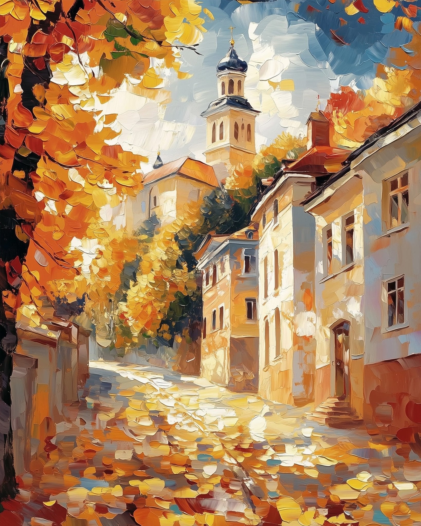 Autumn Streetview - Impressionist - BestPaintByNumbers - Paint by Numbers Custom Kit