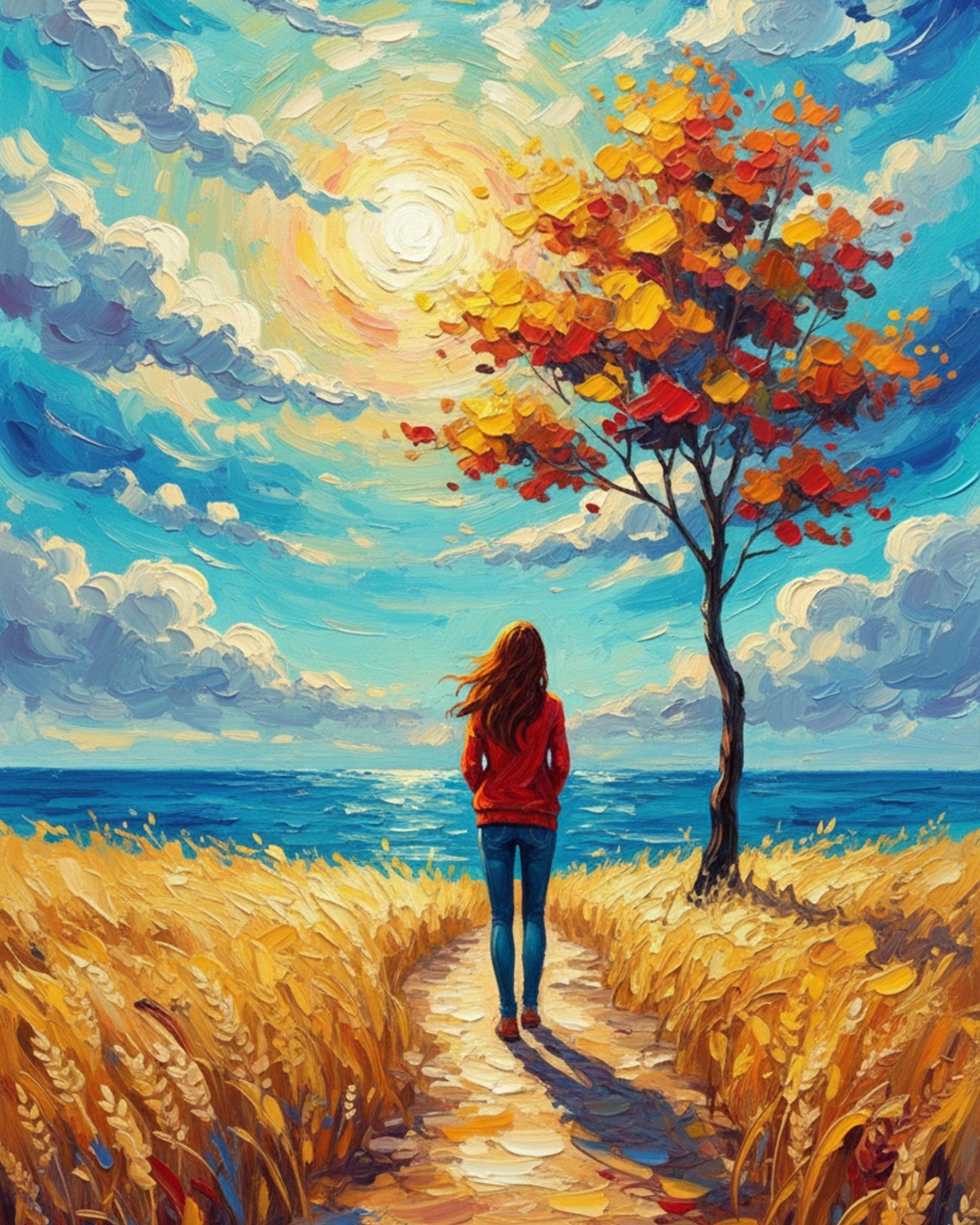 Autumn Stroll by the Seaside - PeacefulMoments - BestPaintByNumbers - Paint by Numbers Custom Kit
