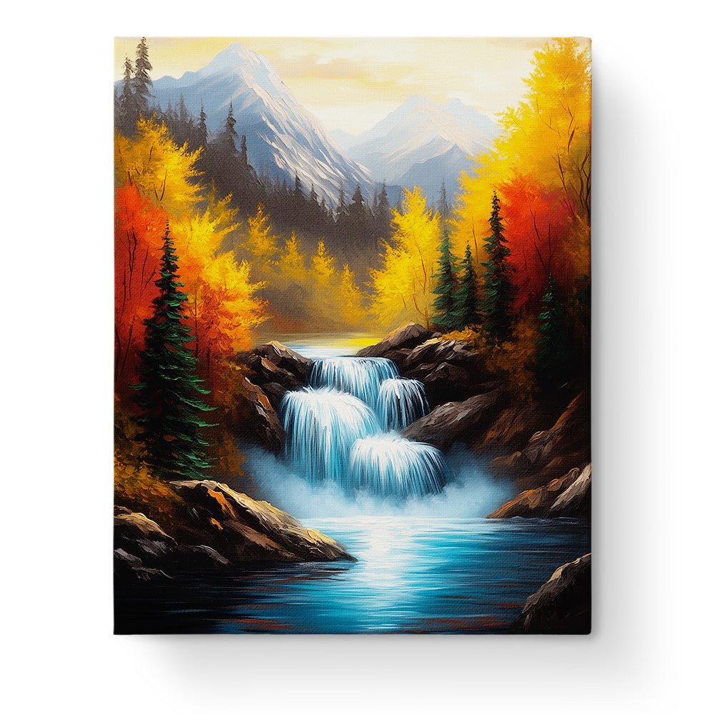 Autumn Waterfall Serenity - Landscape - BestPaintByNumbers - Paint by Numbers Custom Kit