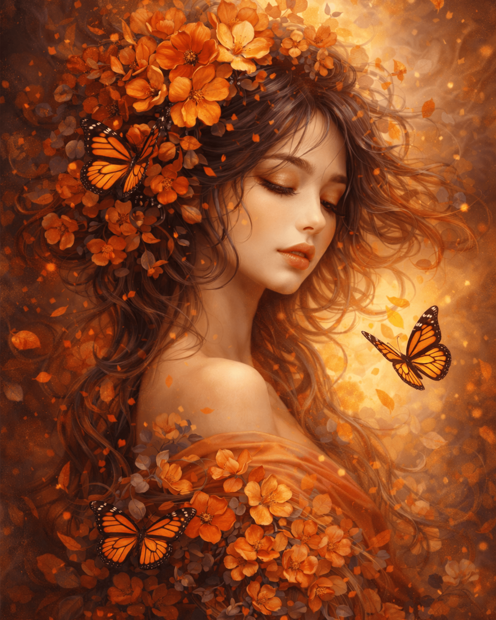 Autumnal Harmony - Floral Women - BestPaintByNumbers - Paint by Numbers Custom Kit