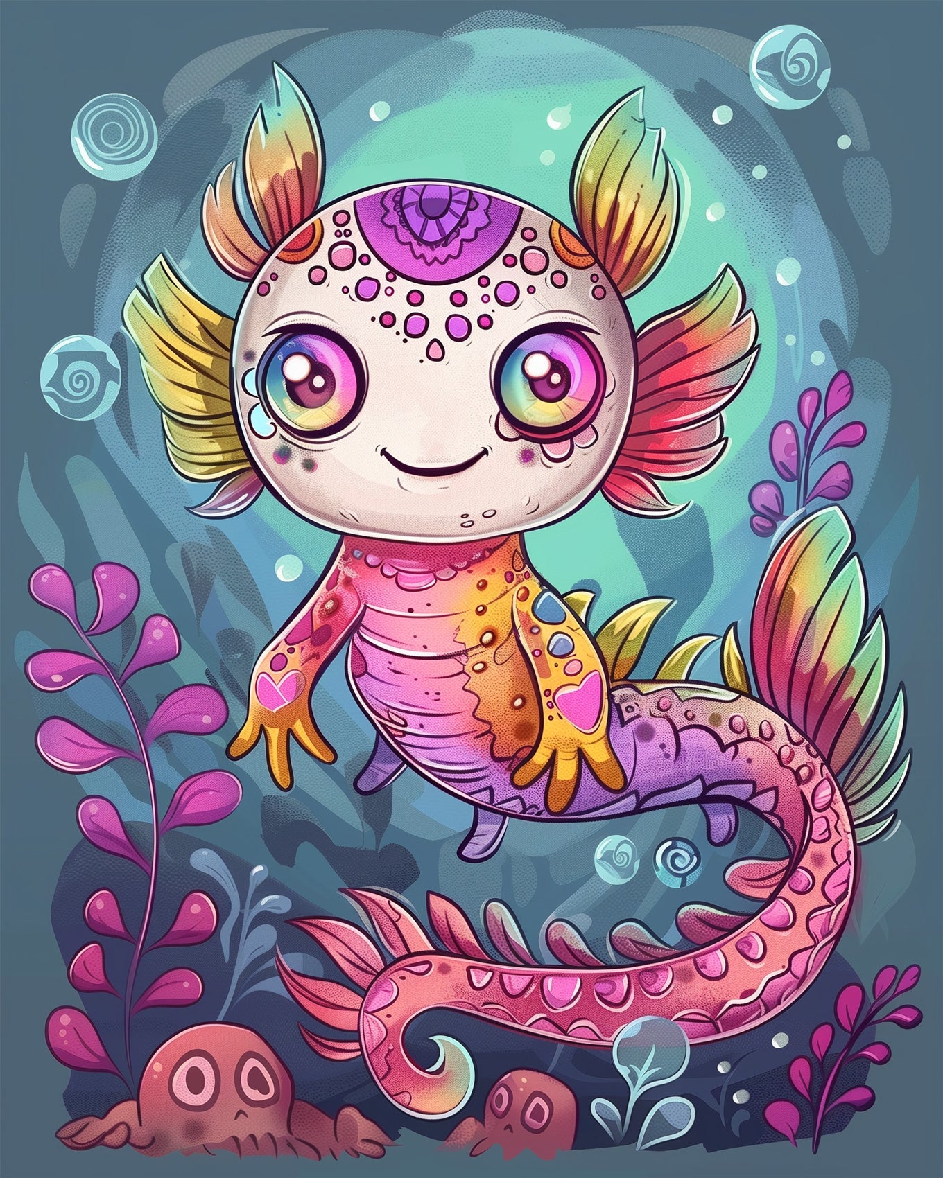 Fixed kit, 24 colors, 16x20in. Playful axolotl in vibrant shades. Perfect for stress relief and creative fun.