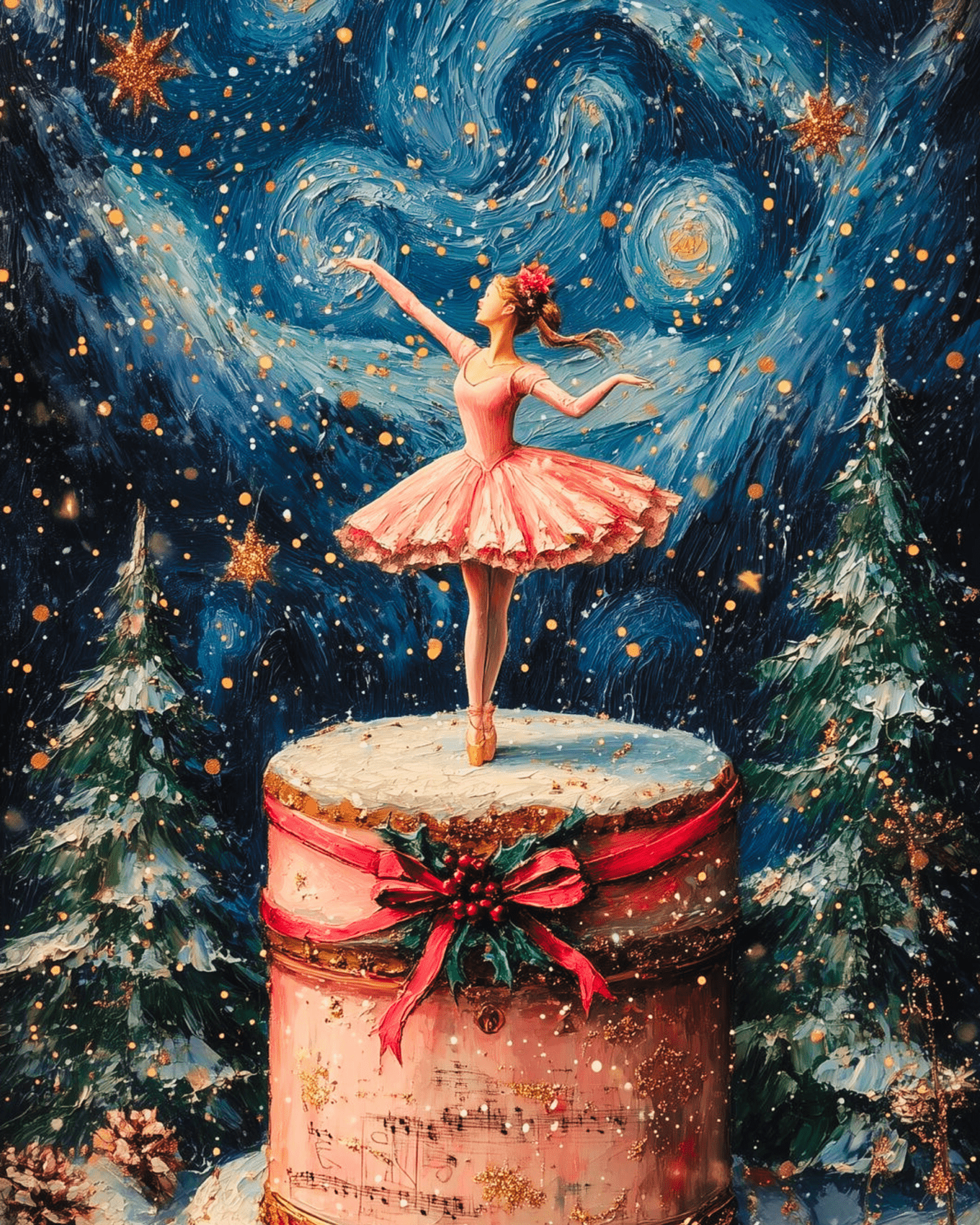 Ballerina on Music Box - Christmas - BestPaintByNumbers - Paint by Numbers Custom Kit