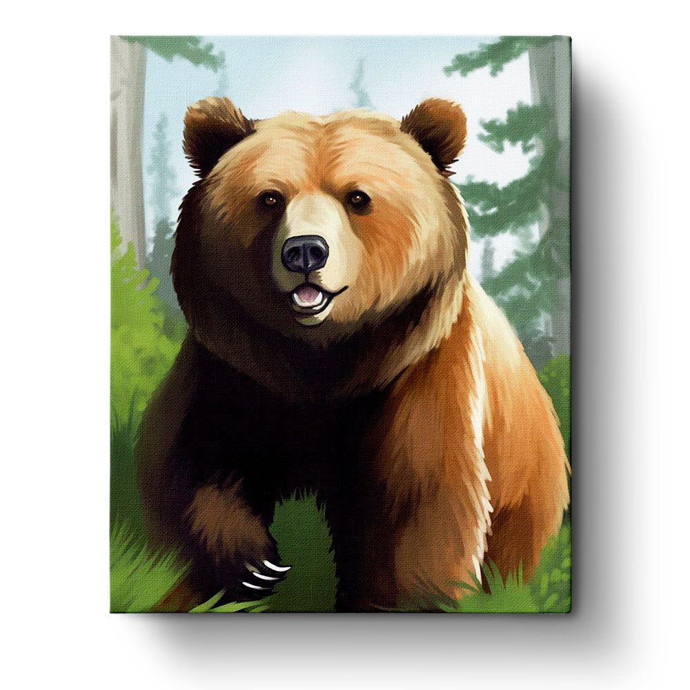 Fixed paint by numbers kit, 24 colors, 16x20in. Paint a majestic bear in serene forest. Perfect for relaxation.