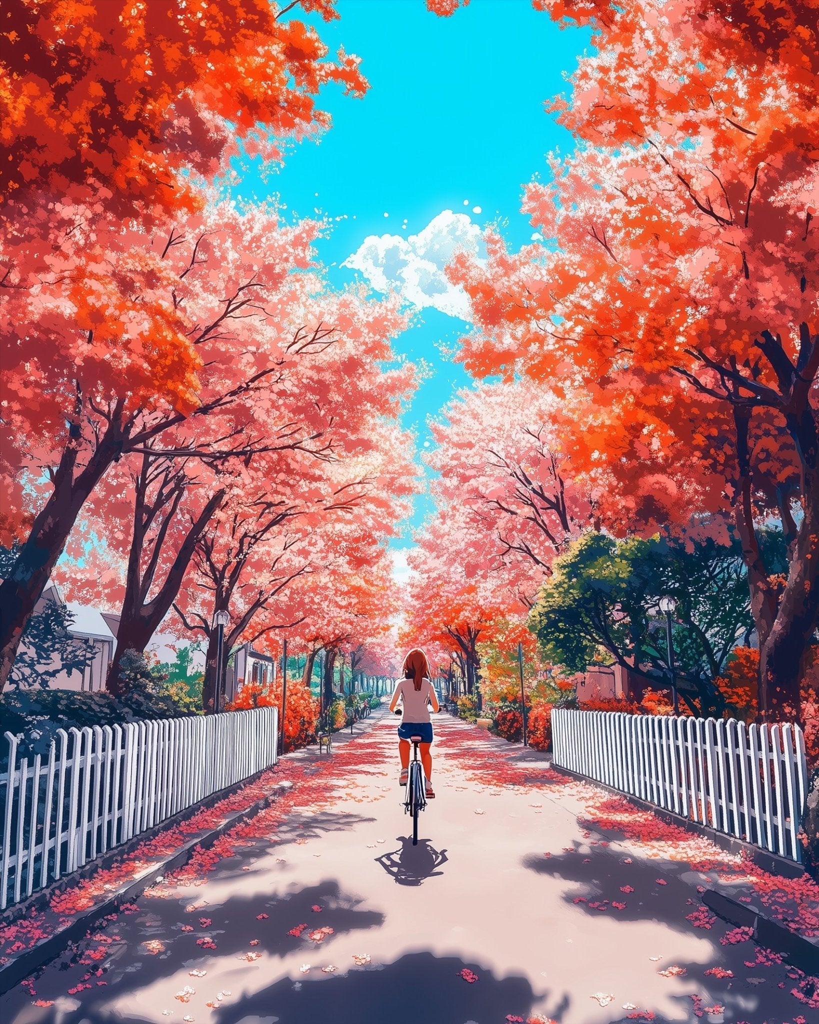 Bicycle Ride Through Cherry Blossoms - Lo - Fi - BestPaintByNumbers - Paint by Numbers Custom Kit