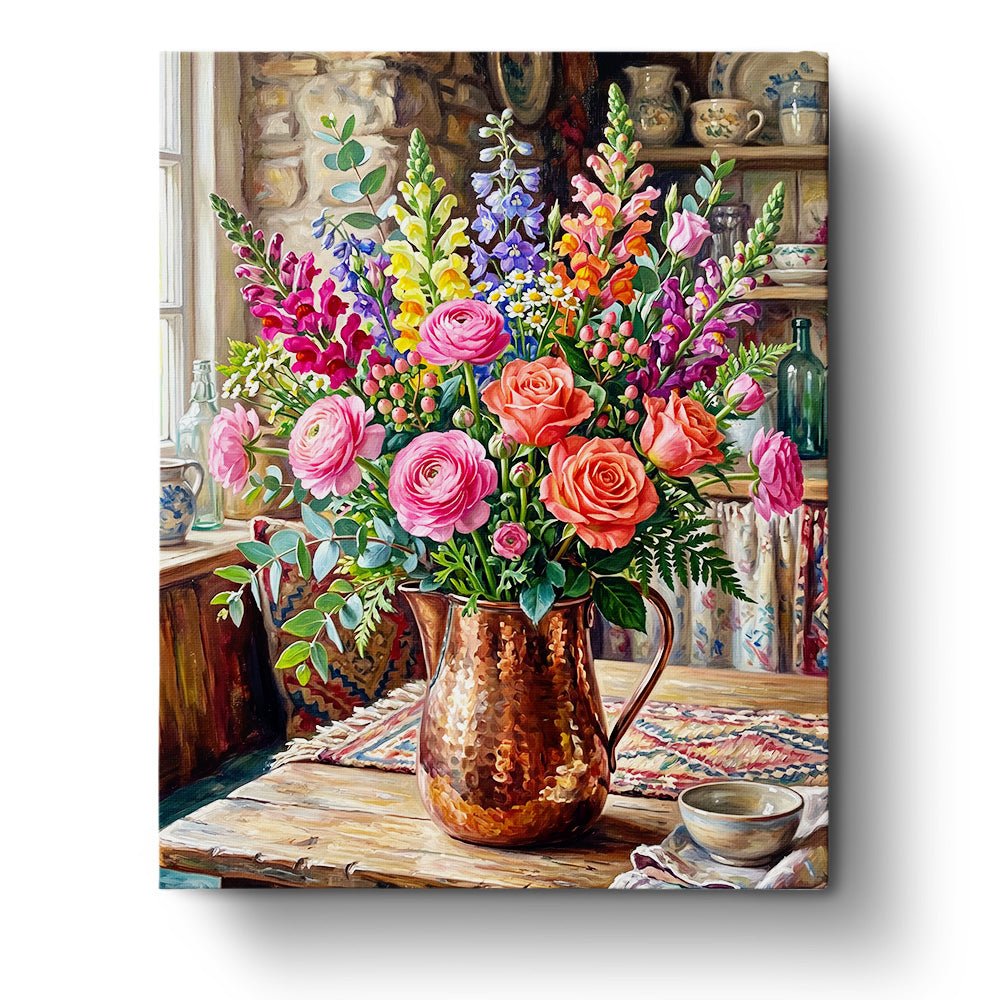 Blooming Bouquet in Copper Vase - Flowers - BestPaintByNumbers - Paint by Numbers Custom Kit