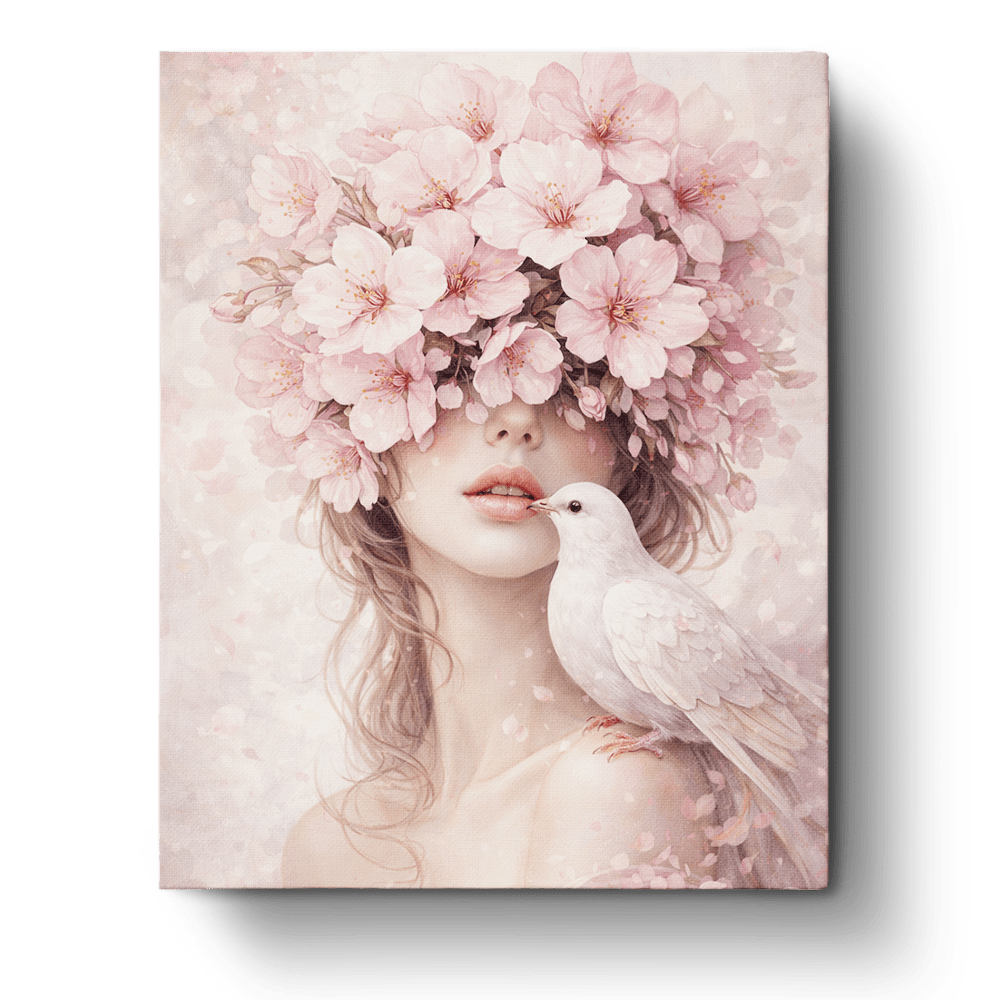 Blossom Serenity with Dove - Floral Women - BestPaintByNumbers - Paint by Numbers Custom Kit