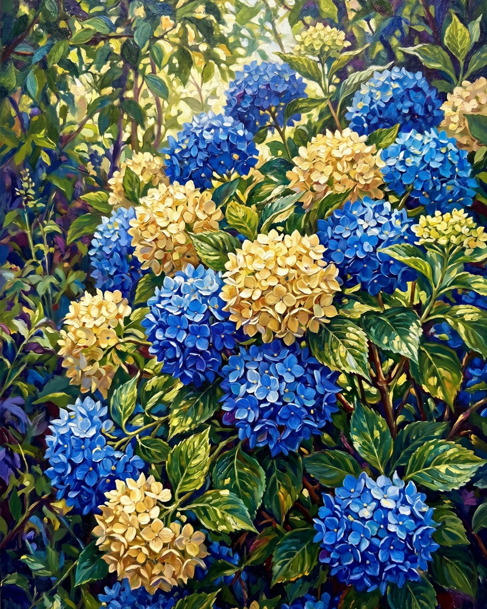 Blue and Yellow Hydrangeas - Flowers - BestPaintByNumbers - Paint by Numbers Custom Kit