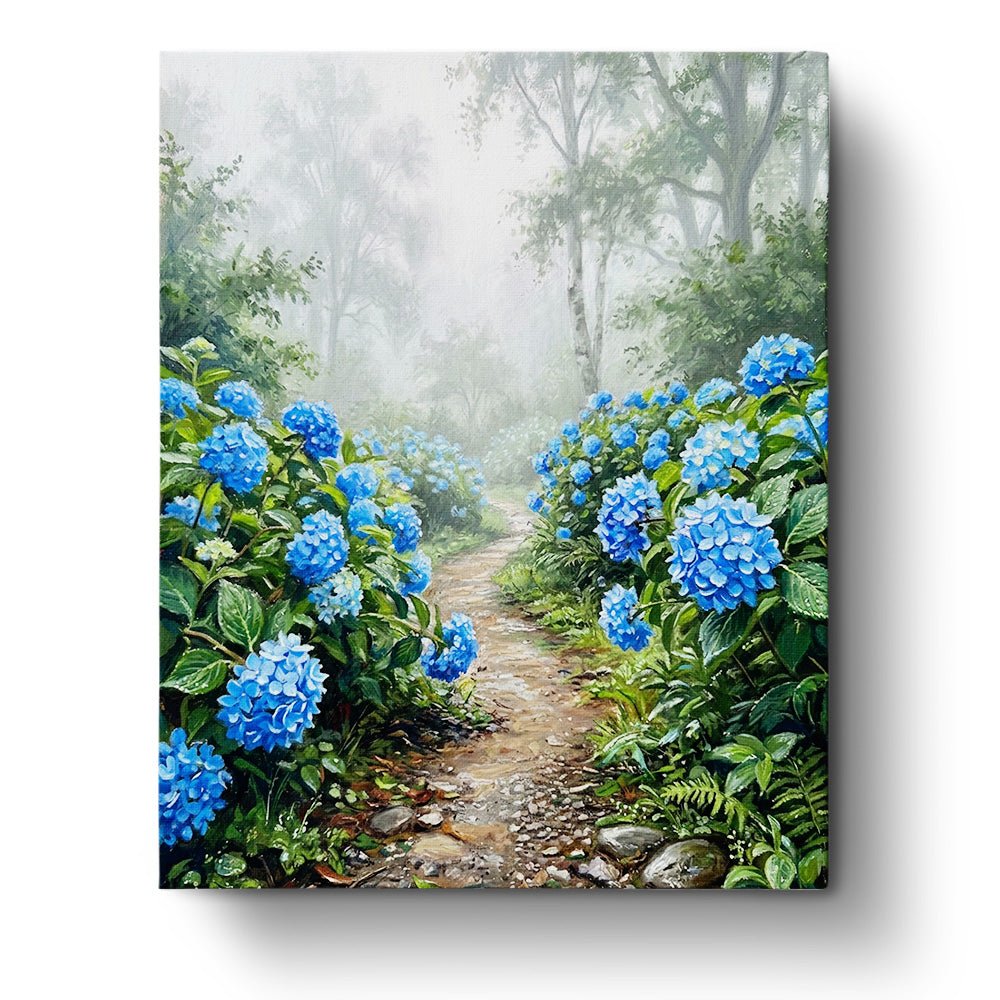 Blue Hydrangea Pathway - Flowers - BestPaintByNumbers - Paint by Numbers Custom Kit