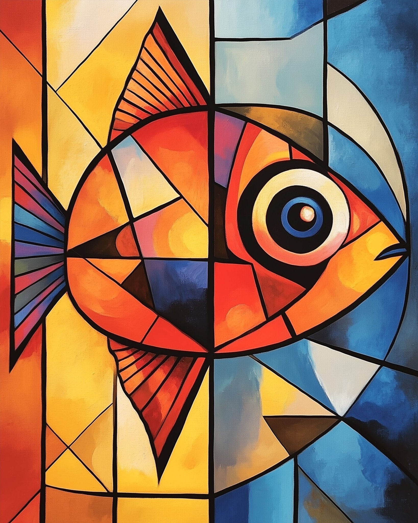Bold Fish Expression - Cubism - BestPaintByNumbers - Paint by Numbers Custom Kit