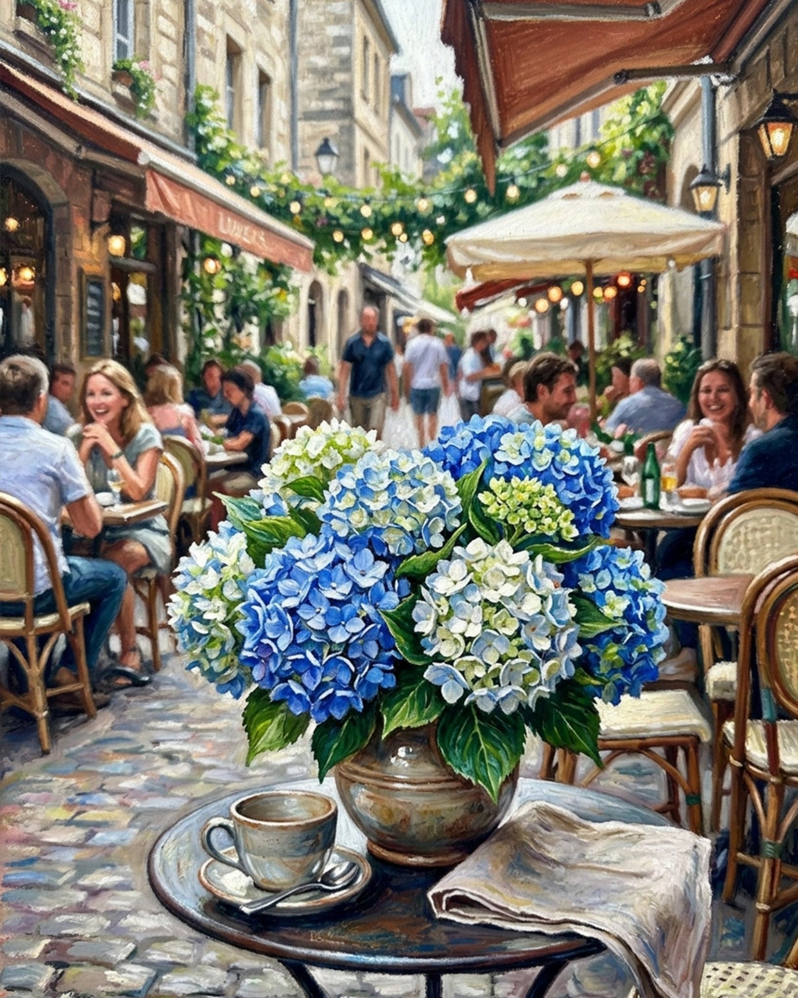 Café Hydrangeas Delight - Flowers - BestPaintByNumbers - Paint by Numbers Custom Kit