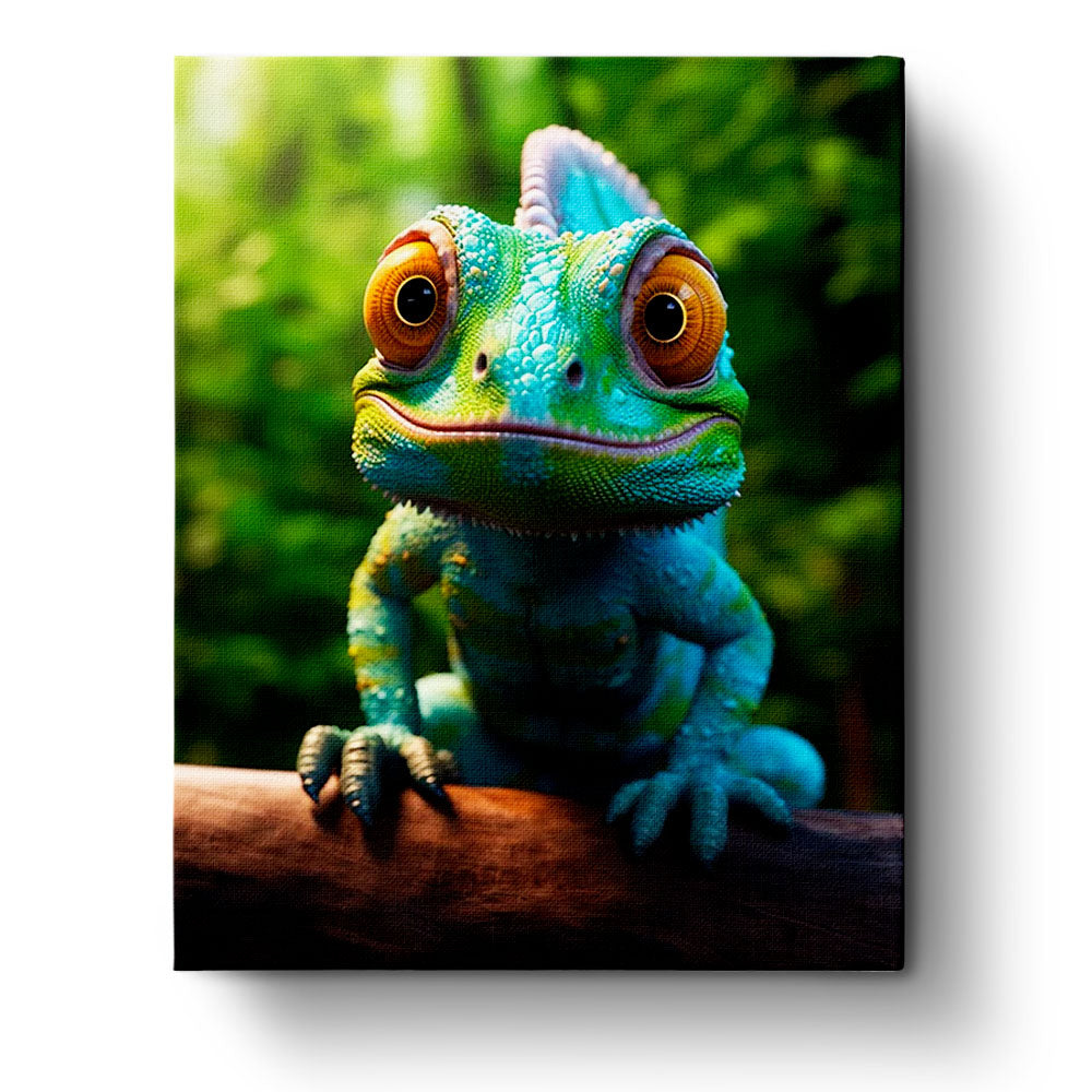 Fixed paint by numbers kit, 24 colors, 12x16in. Vibrant chameleon art for relaxation and mindfulness.