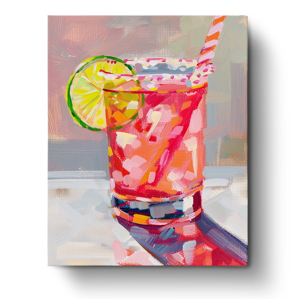 Fixed paint by numbers kit, 24 colors, 16x20in. Bright Cape Cod drink with lime. Art therapy for stress relief.