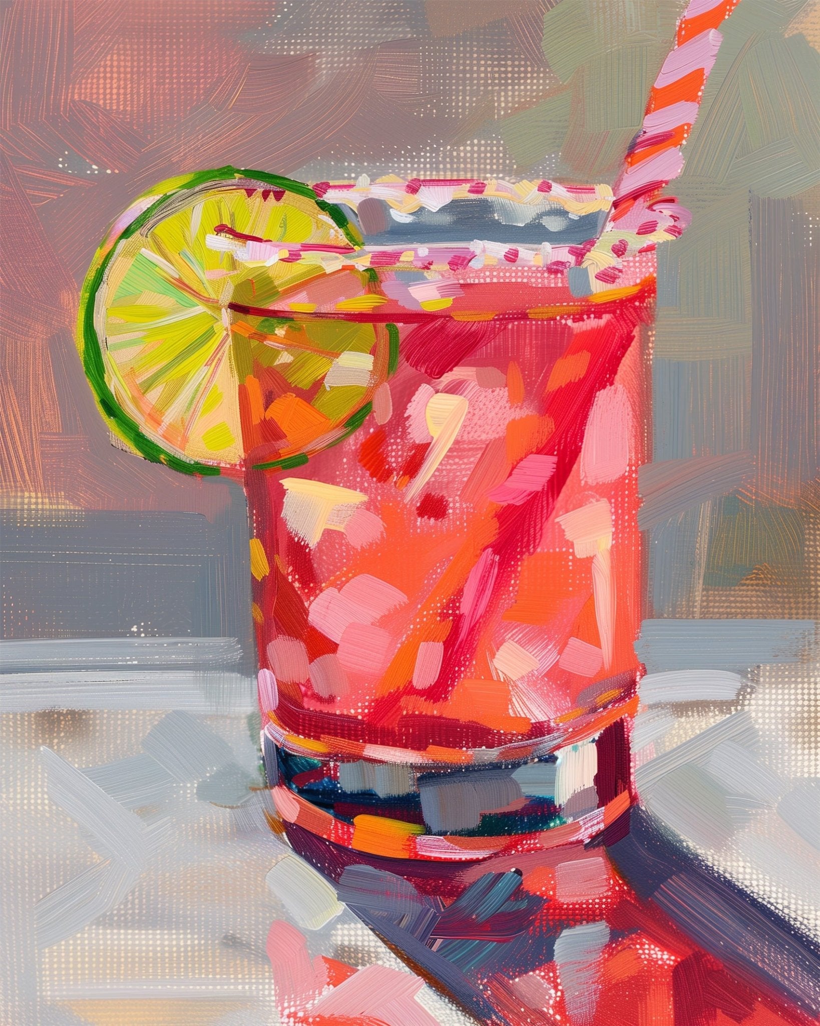 Fixed kit, vibrant 24 colors, 12x16in. Refreshing drink with lime and bold brush strokes. Perfect for relaxation.