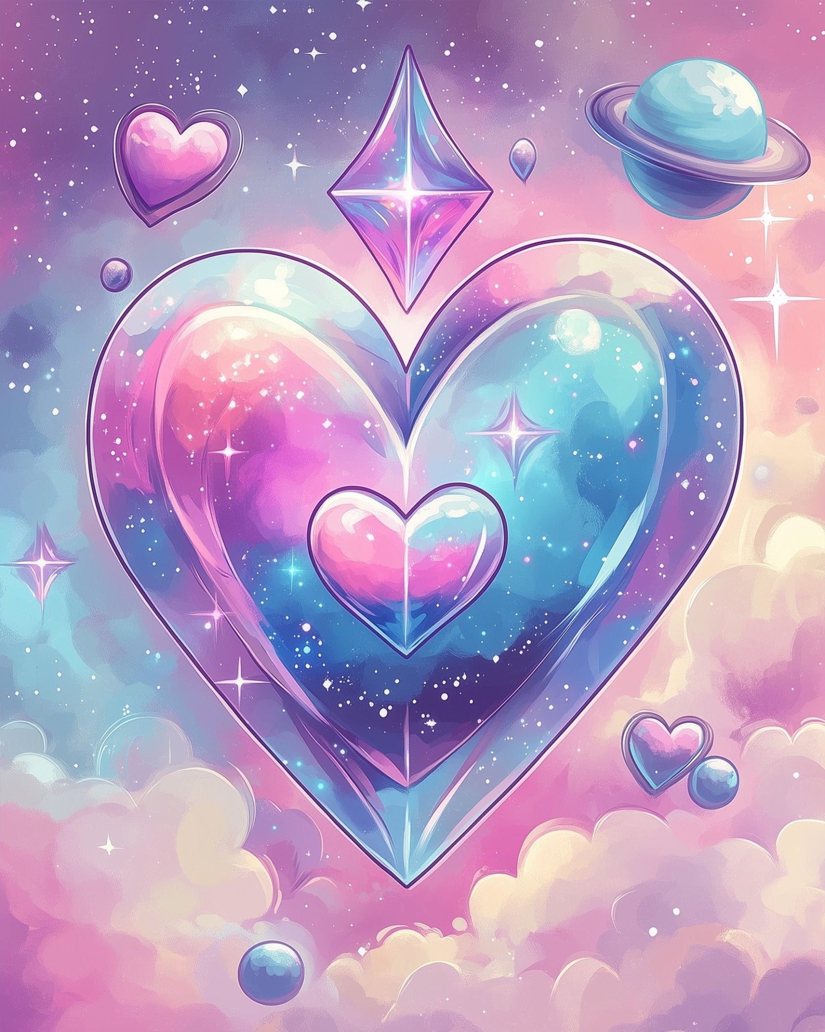 Celestial Hearts and Stars - Galaxies - BestPaintByNumbers - Paint by Numbers Custom Kit