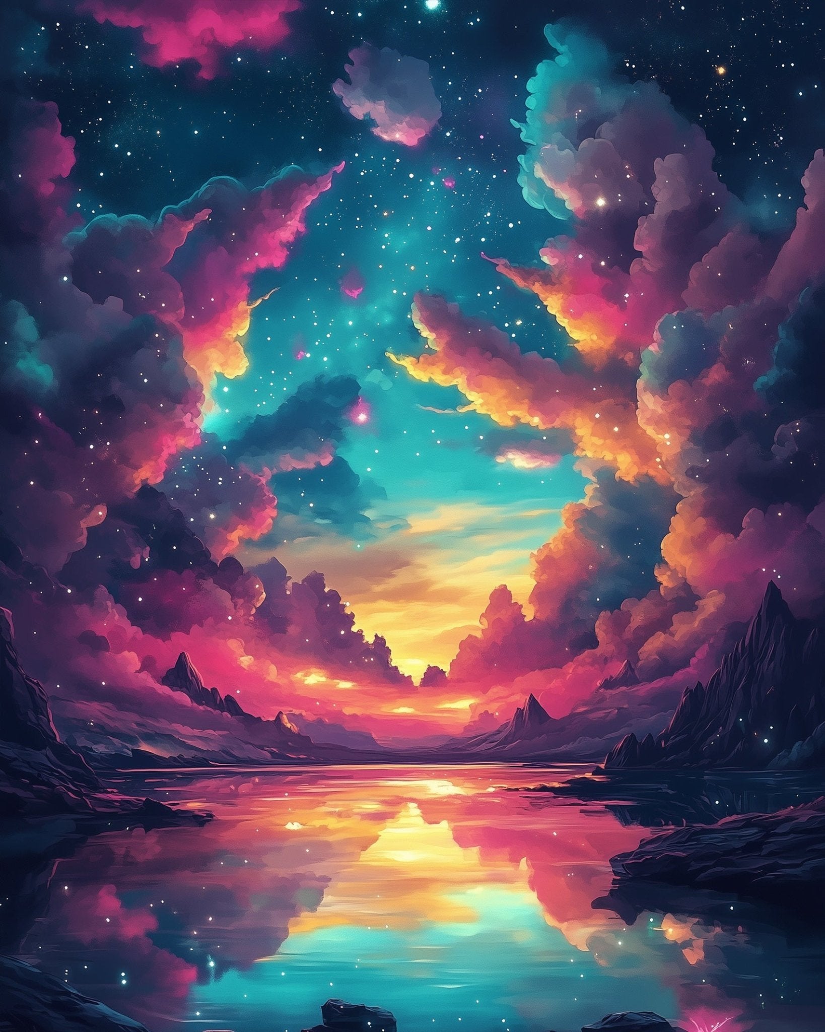 Celestial Reflections - Galaxies - BestPaintByNumbers - Paint by Numbers Custom Kit