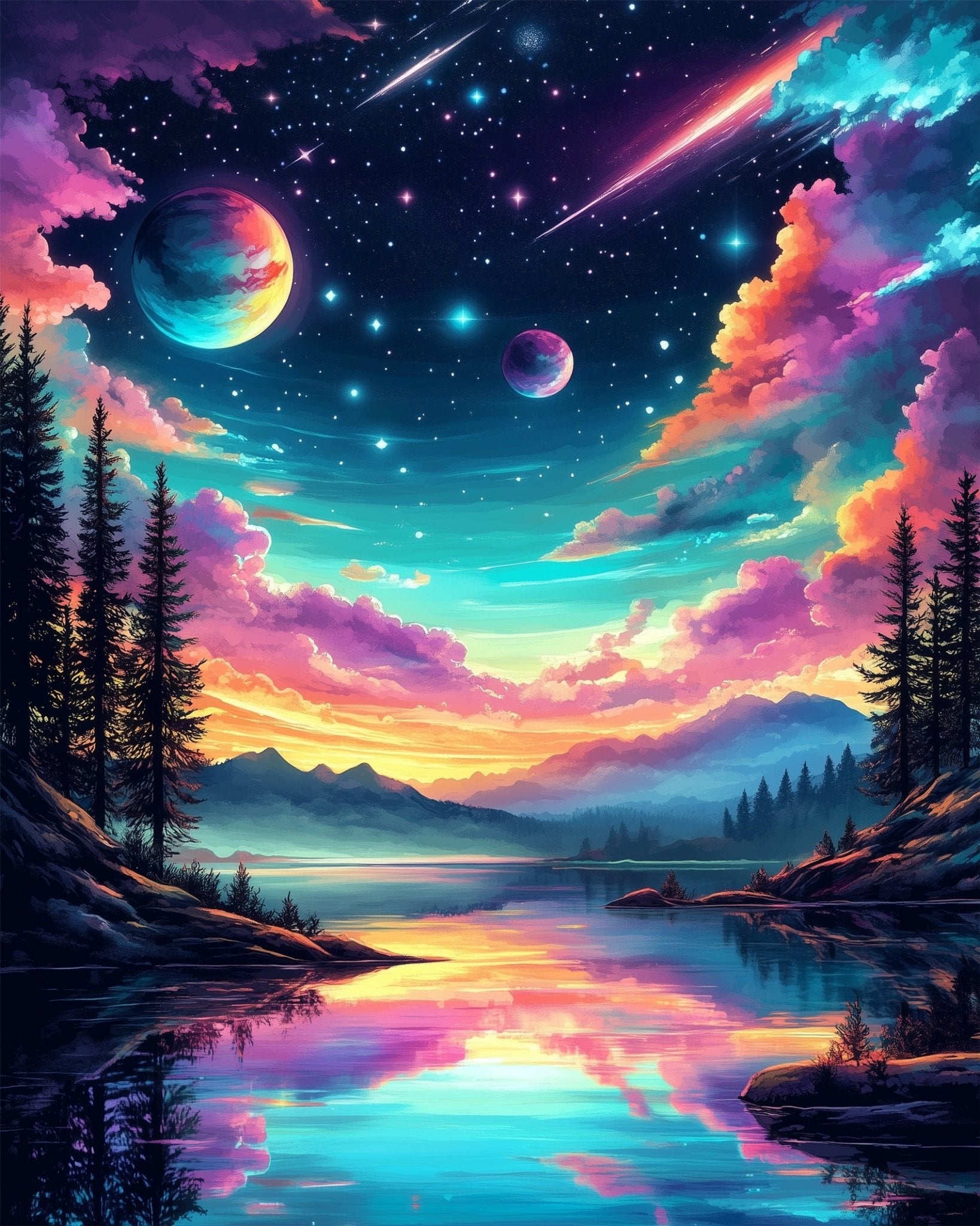 Celestial Reflections - Galaxies - BestPaintByNumbers - Paint by Numbers Custom Kit