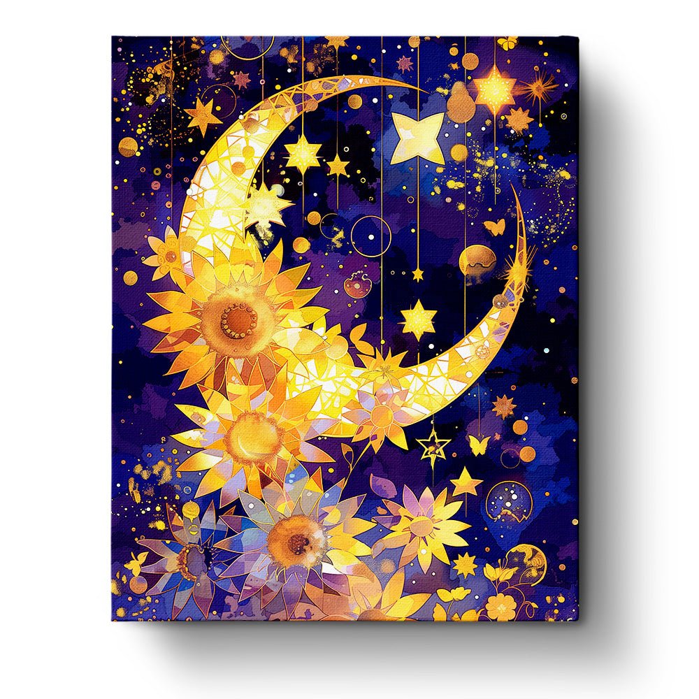 Fixed kit, 24 colors, 16x20in. Sunflowers with celestial accents. Perfect for meditation and relaxation.