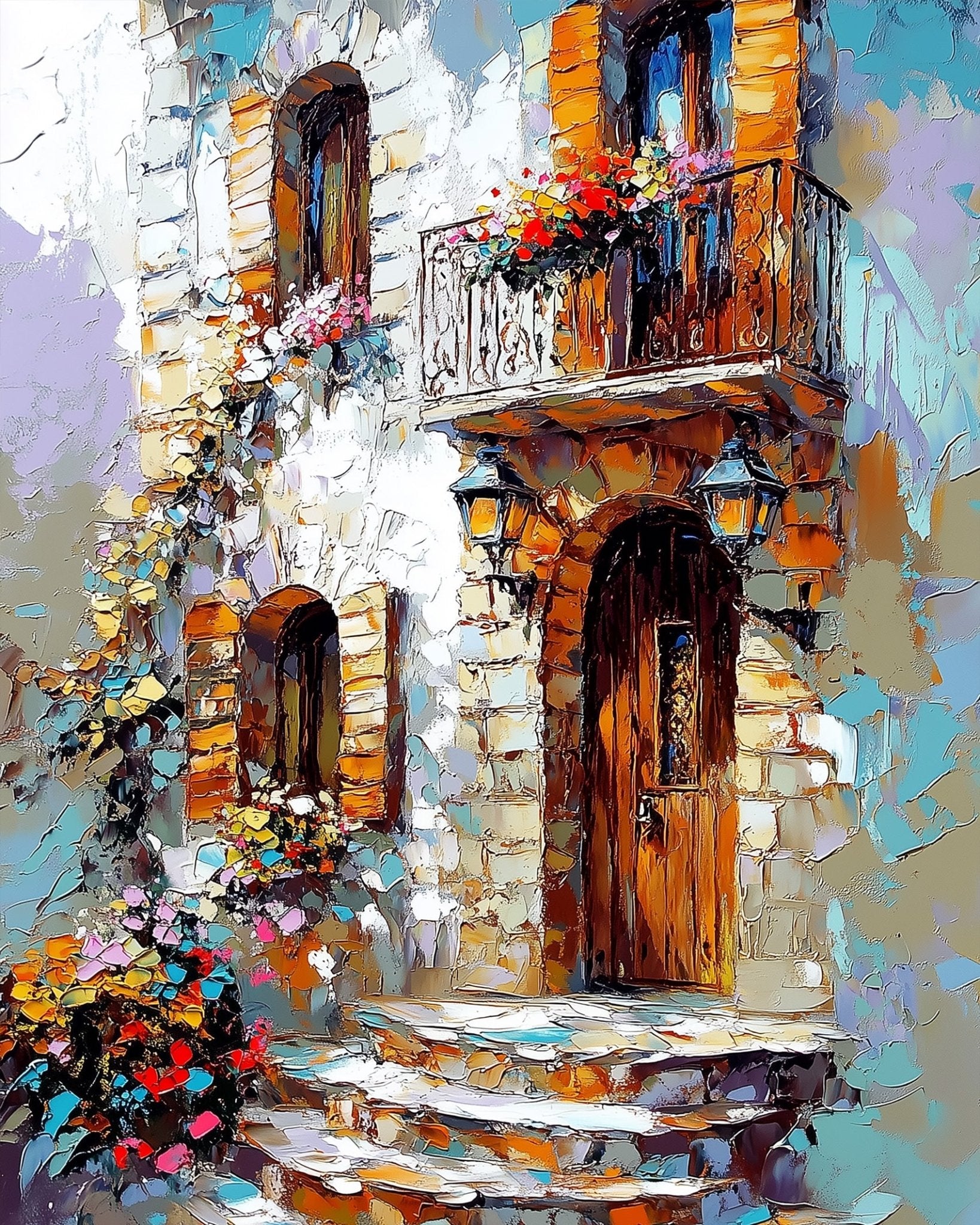 Charming Balcony Retreat - Impressionist - BestPaintByNumbers - Paint by Numbers Custom Kit