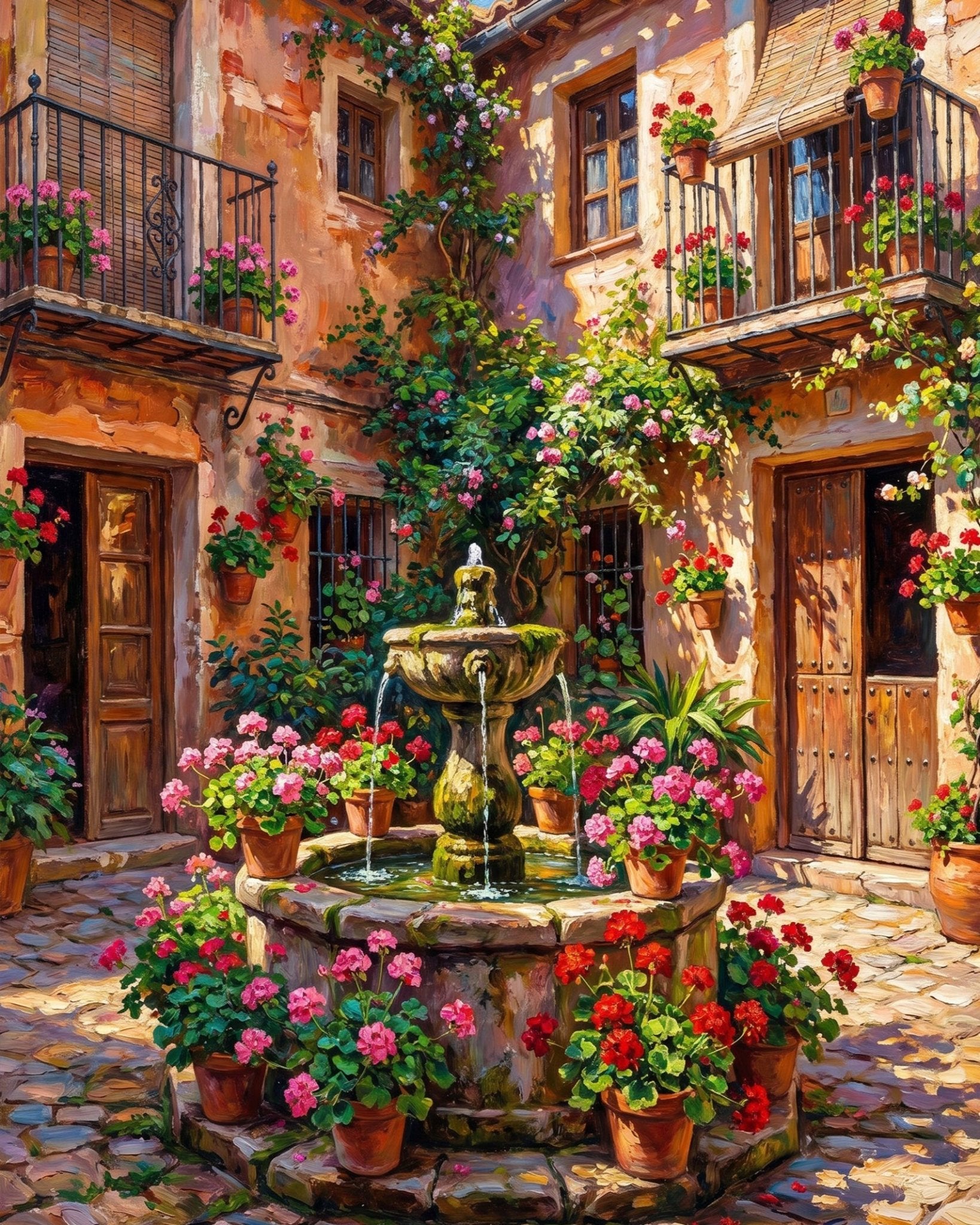 Charming Courtyard Fountain - Places - BestPaintByNumbers - Paint by Numbers Custom Kit