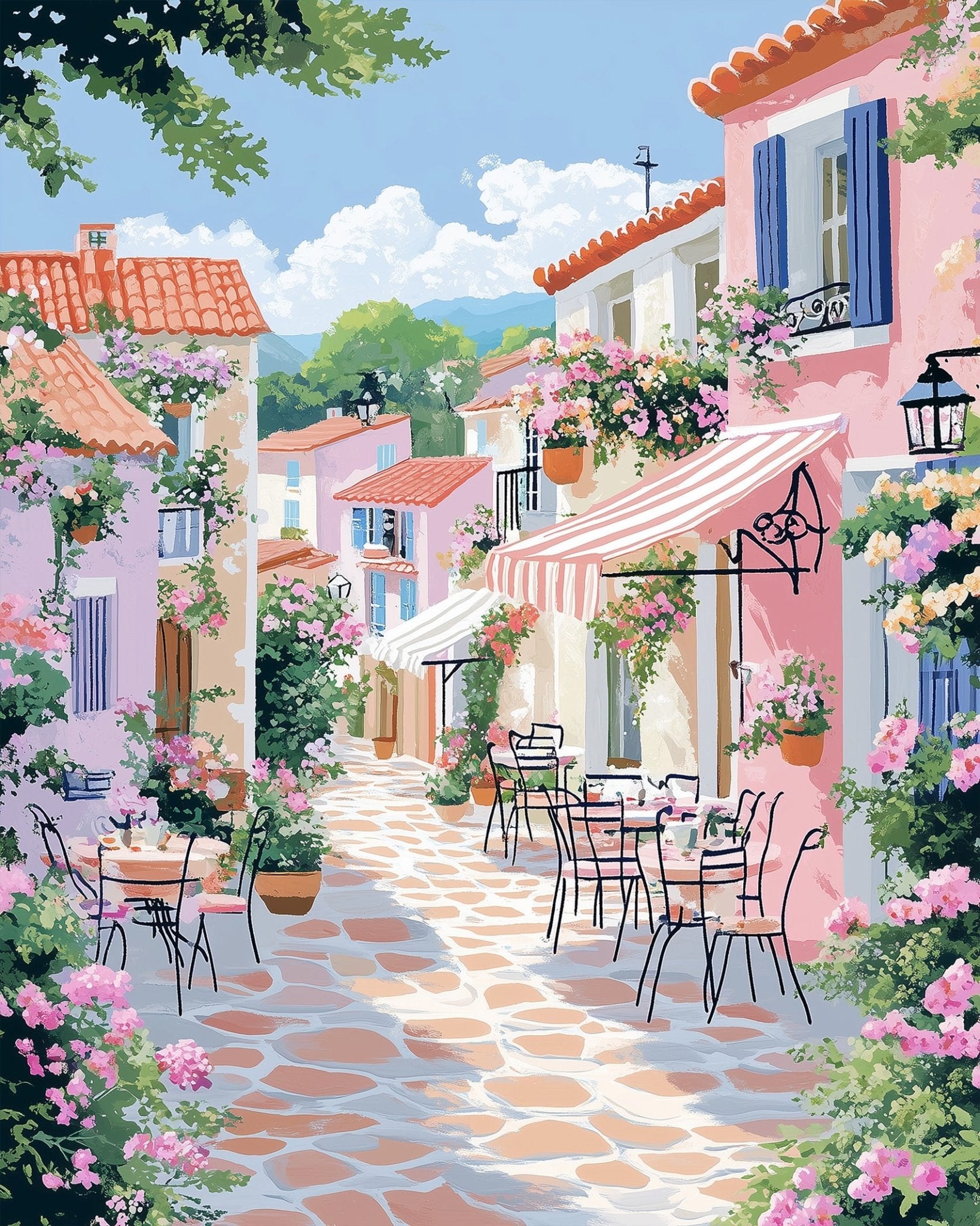 Charming French Street Cafe - Places - BestPaintByNumbers - Paint by Numbers Custom Kit