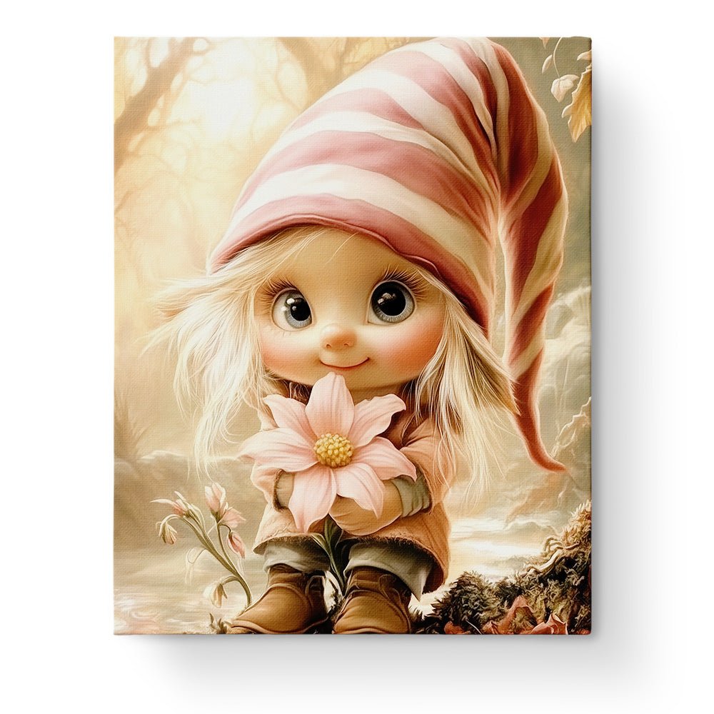 Charming Gnome with Flower - Fairy Tail - BestPaintByNumbers - Paint by Numbers Custom Kit