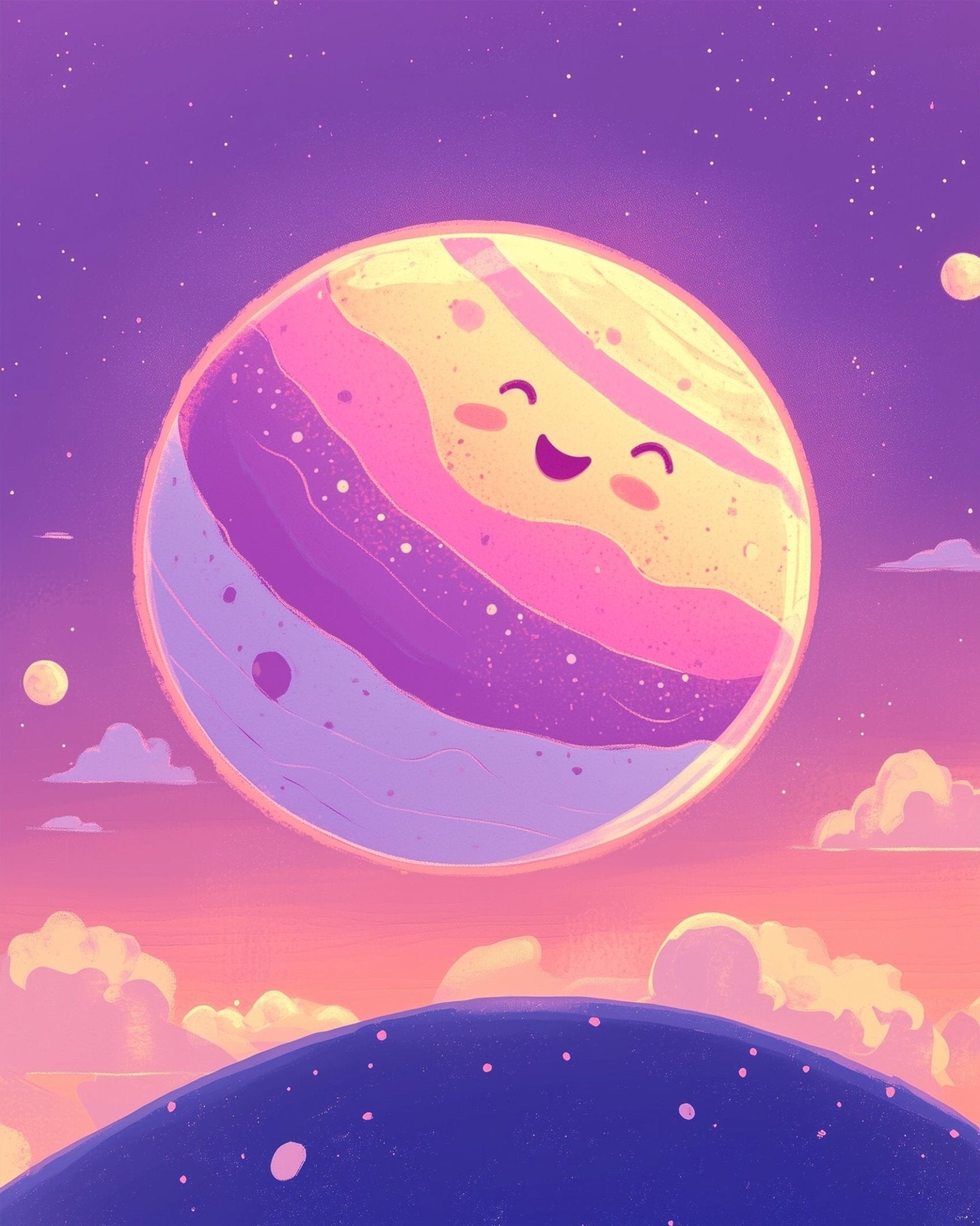 Cheerful Planet Smiles - Galaxies - BestPaintByNumbers - Paint by Numbers Custom Kit