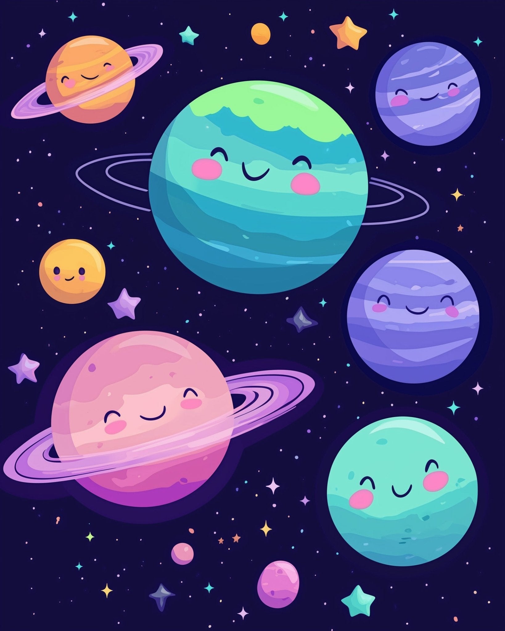 Cheerful Planets Adventure - Galaxies - BestPaintByNumbers - Paint by Numbers Custom Kit