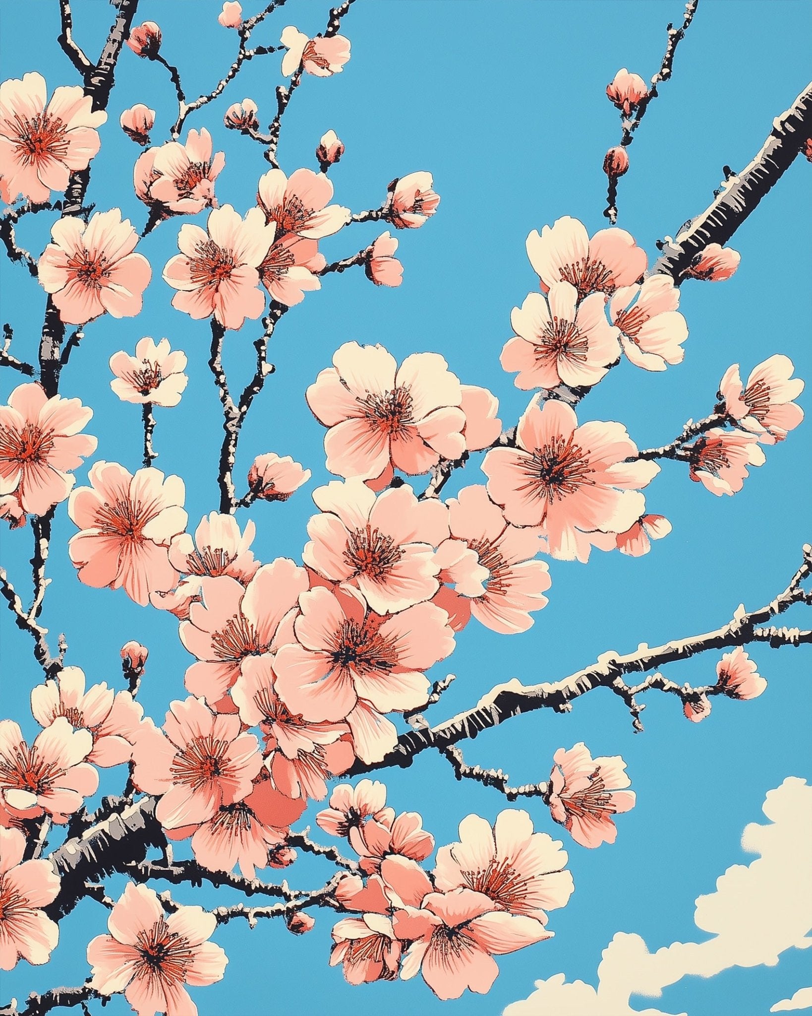 Cherry Blossom Serenity - Asian Art - BestPaintByNumbers - Paint by Numbers Custom Kit