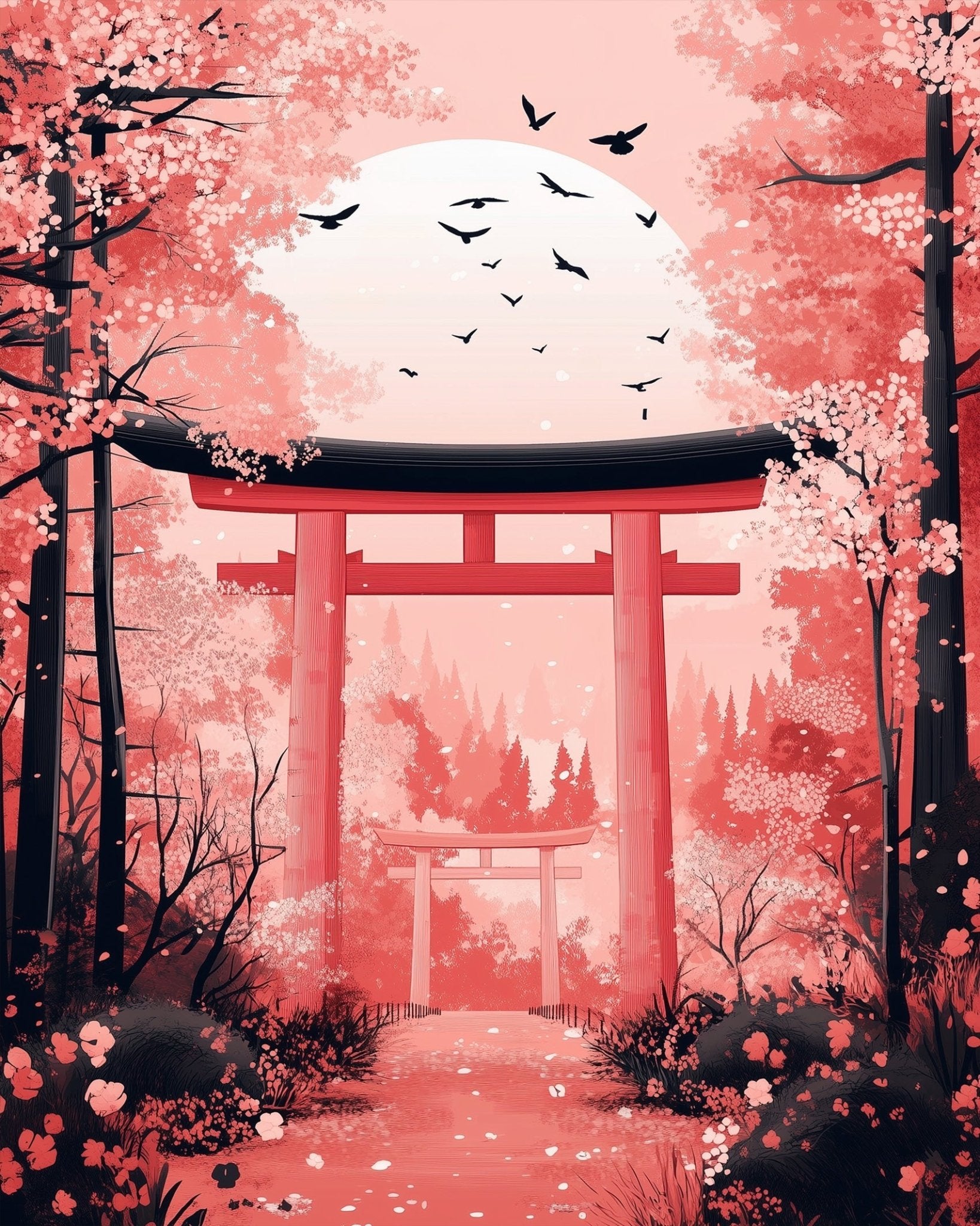 Cherry Blossom Torii Gate - Asian Art - BestPaintByNumbers - Paint by Numbers Custom Kit