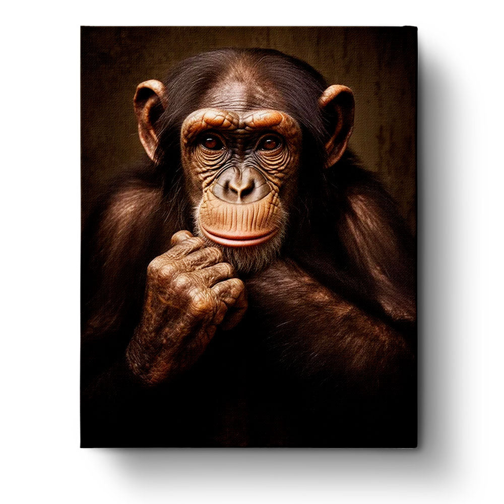 Fixed paint by numbers kit, 24 colors, 12x16in. Chimpanzee portrait with rich details. Perfect for stress relief.